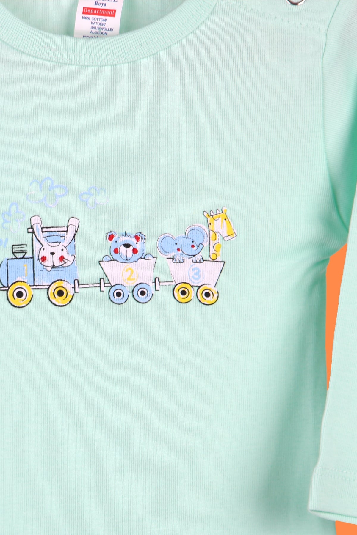 Breeze Erkek Bebek Çıtçıtlı Body Tren Baskılı Su Yeşili (9 Ay-3 Yaş)