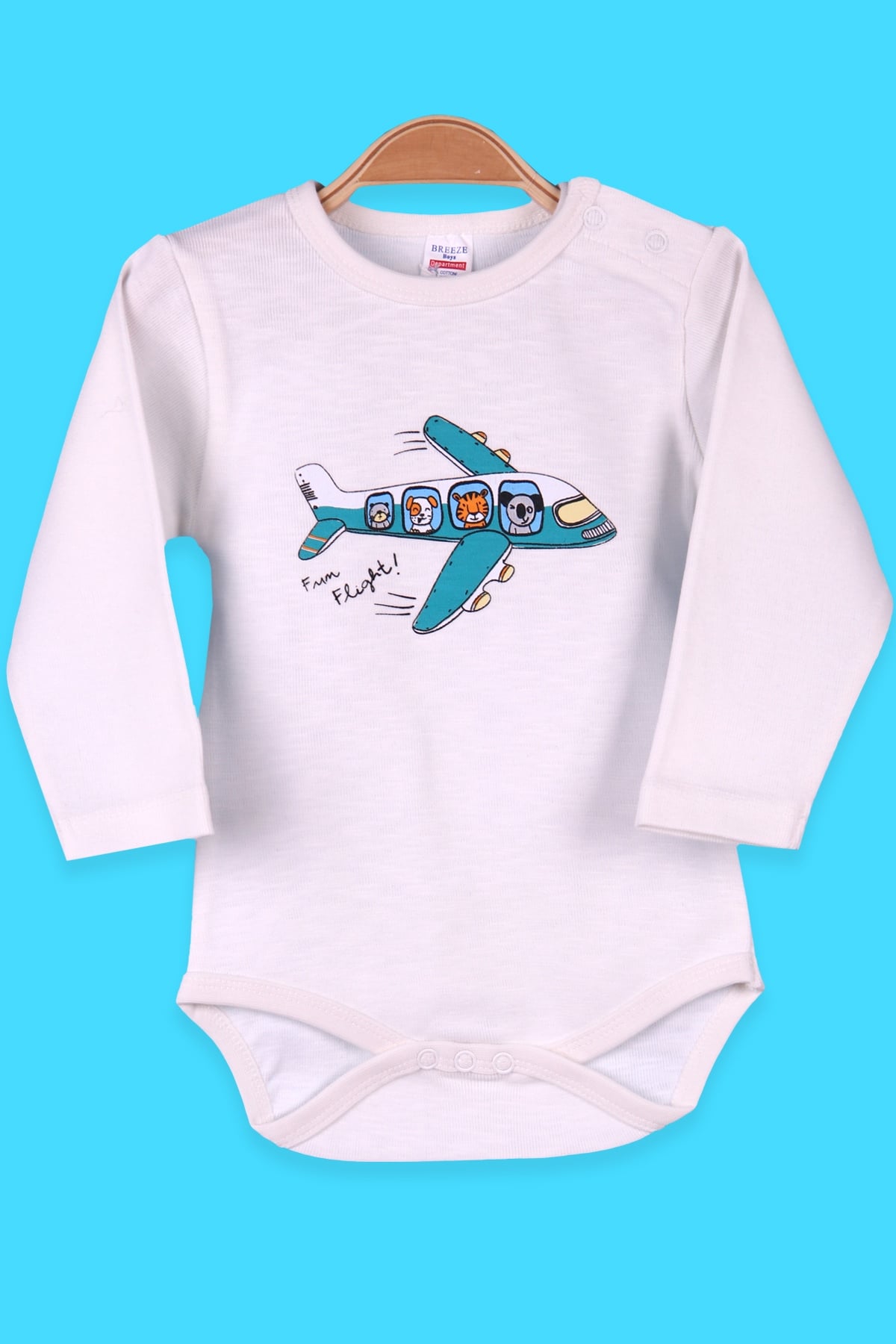 Breeze Erkek Bebek Çıtçıtlı Body Uçak Baskılı Ekru (9 Ay-3 Yaş)