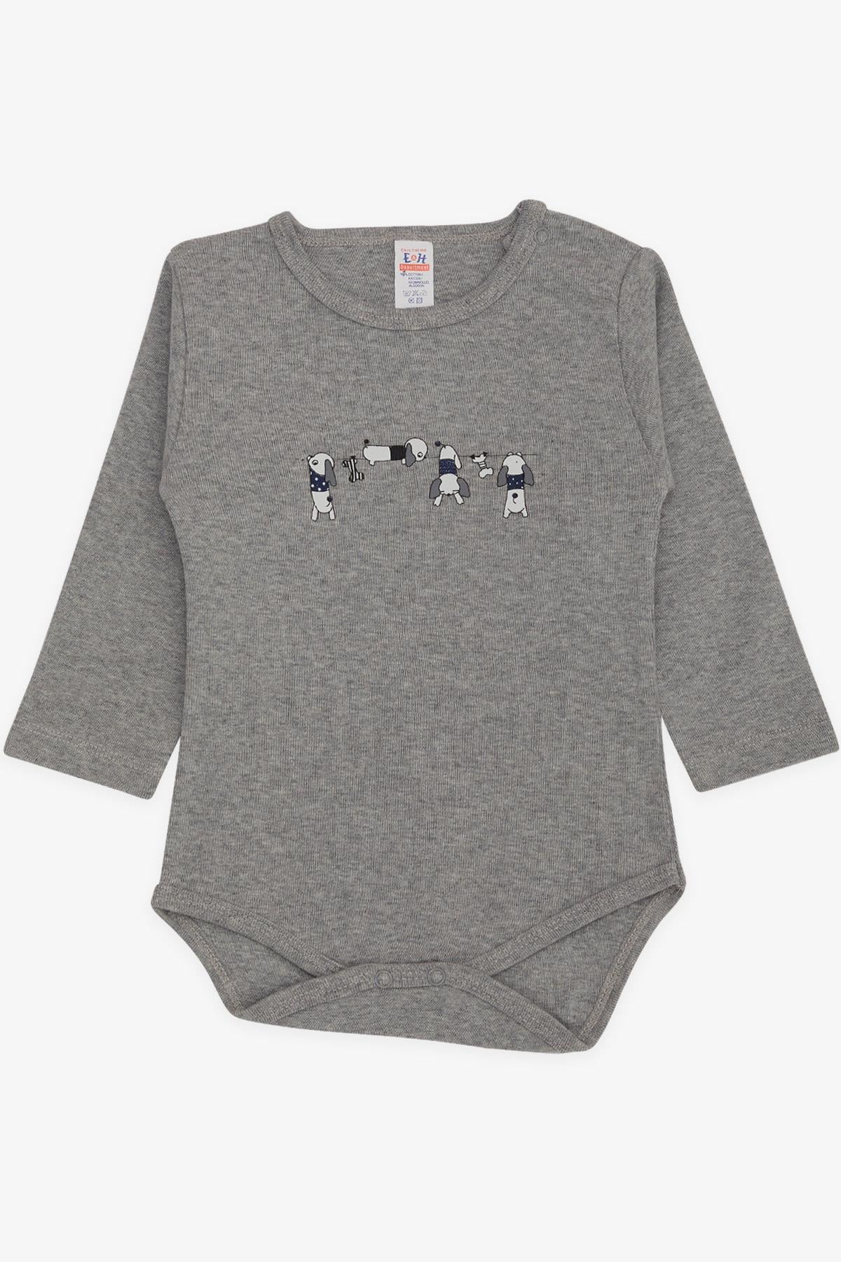 Breeze Erkek Bebek Çıtçıtlı Body Yaramaz Köpekçik Baskılı Koyu Gri Melanj (9 Ay-3 Yaş)