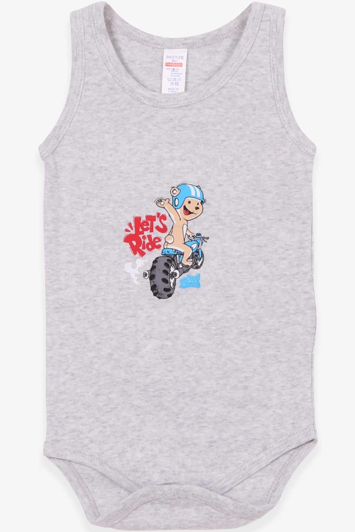 Breeze Erkek Bebek Çıtçıtlı Body Yarışçı Ayıcık Baskılı Açık Gri Melanj (9 Ay-3 Yaş)