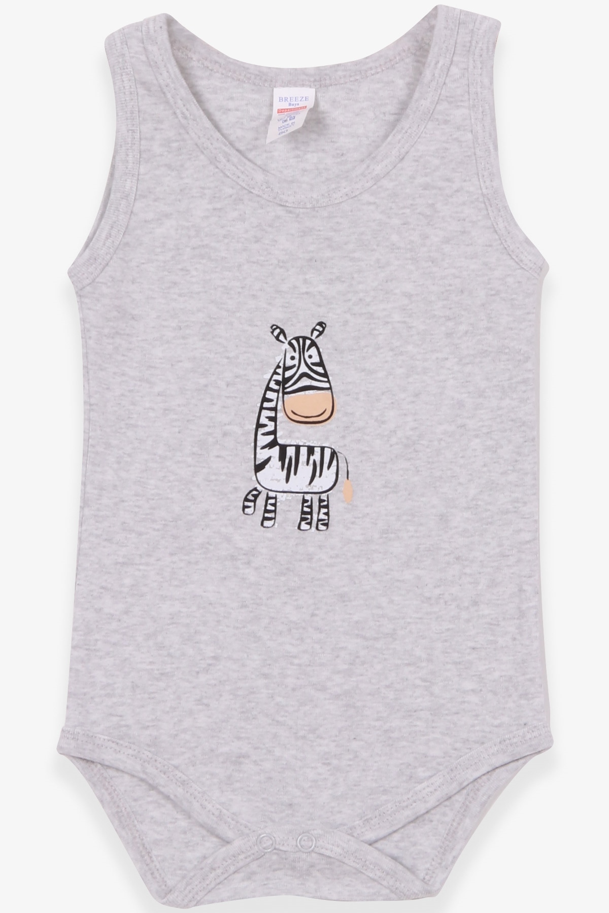 Breeze Erkek Bebek Çıtçıtlı Body Zebra Baskılı Açık Gri Melanj (9 Ay-2 Yaş)