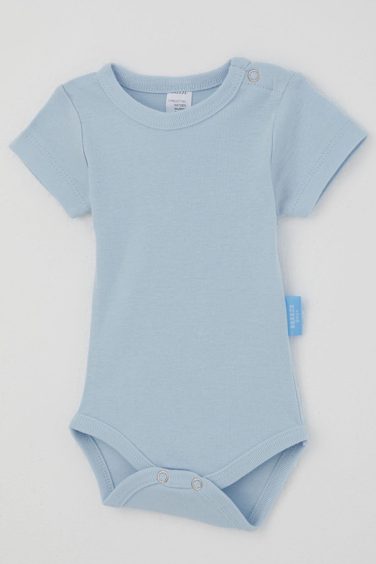 Breeze Erkek Bebek Çıtçıtlı Kısa Kollu Zıbın Body Basic Açık Mavi (0-9 Ay)