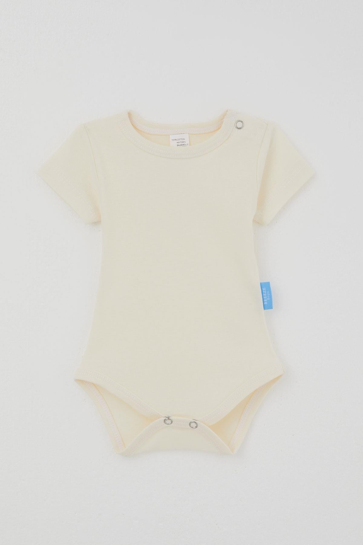 Breeze Erkek Bebek Çıtçıtlı Kısa Kollu Zıbın Body Basic Krem (0-9 Ay)