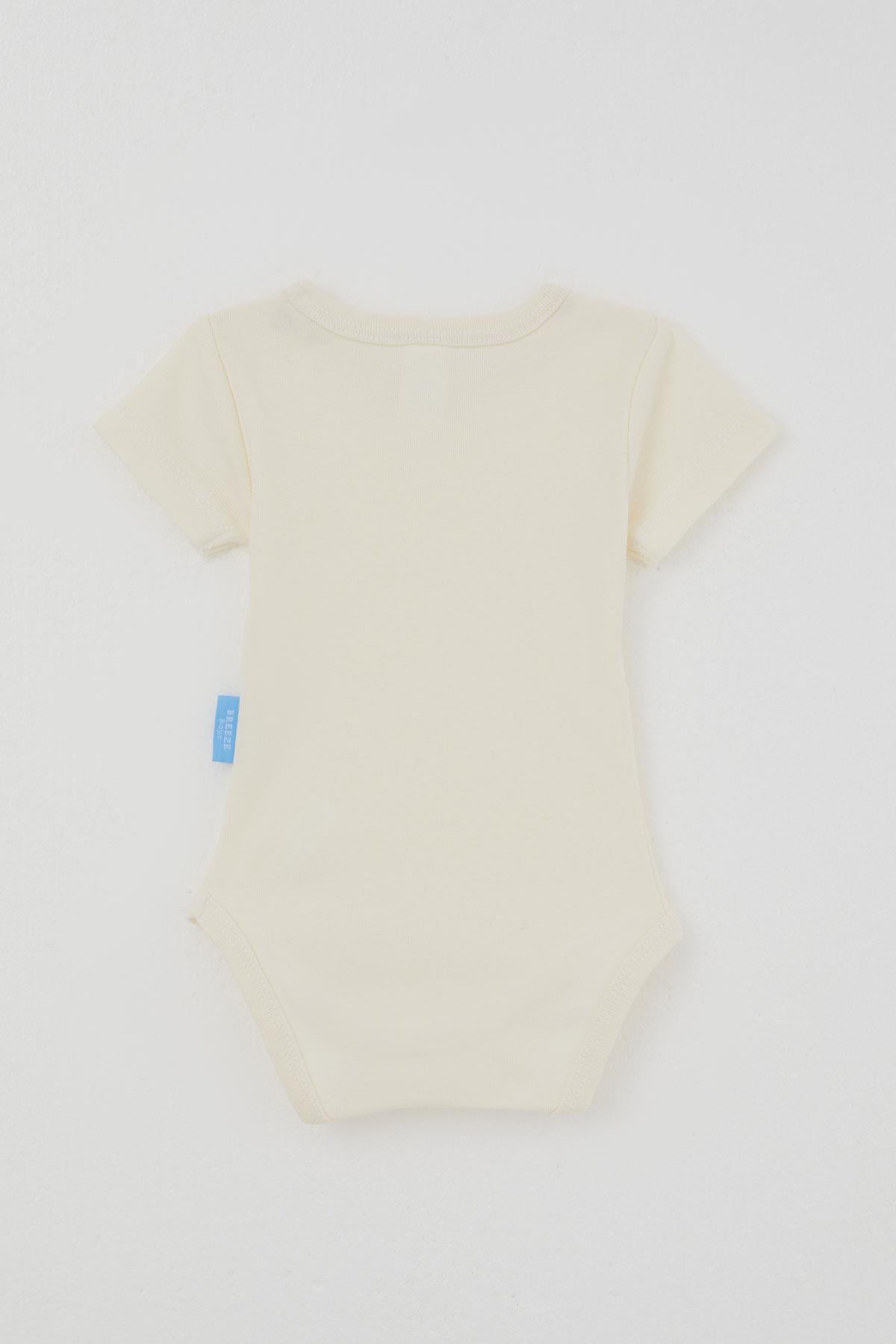 Breeze Erkek Bebek Çıtçıtlı Kısa Kollu Zıbın Body Basic Krem (0-9 Ay)