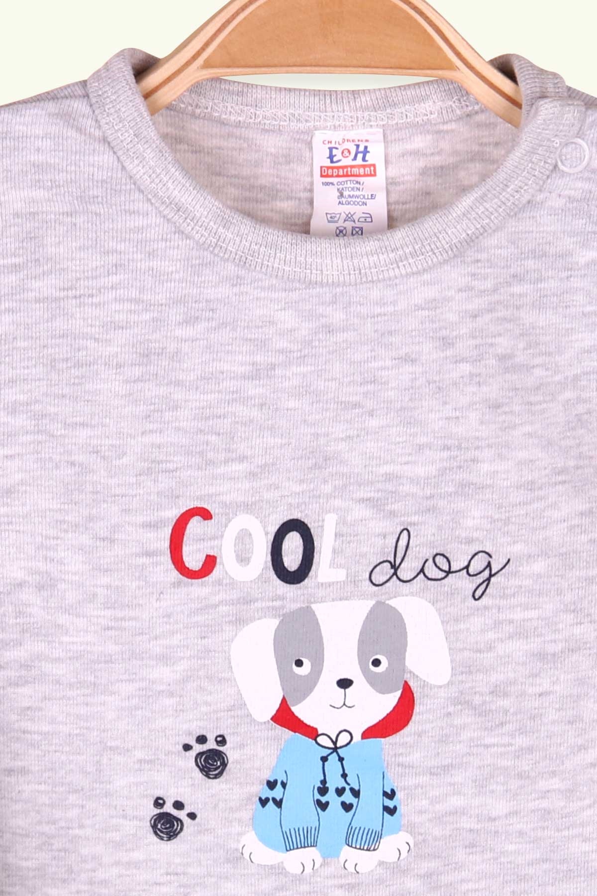 Breeze Erkek Bebek Çıtçıtlı Köpekli Baskılı Açık Gri (9 Ay-3 Yaş)