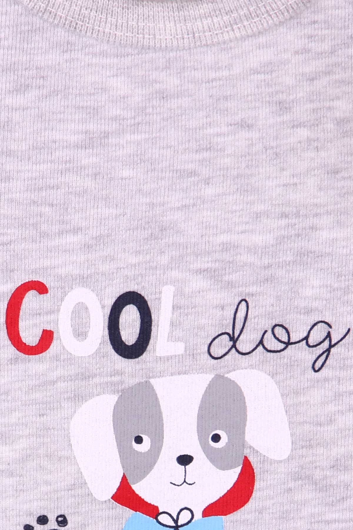 Breeze Erkek Bebek Çıtçıtlı Köpekli Baskılı Açık Gri (9 Ay-3 Yaş)