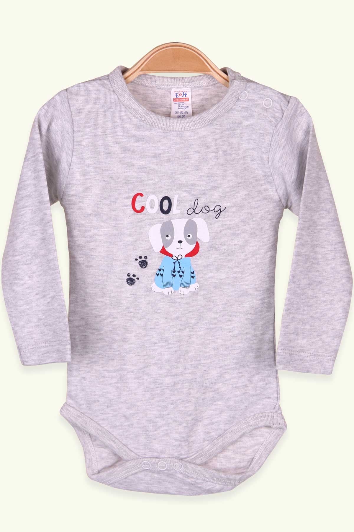 Breeze Erkek Bebek Çıtçıtlı Köpekli Baskılı Açık Gri (9 Ay-3 Yaş)
