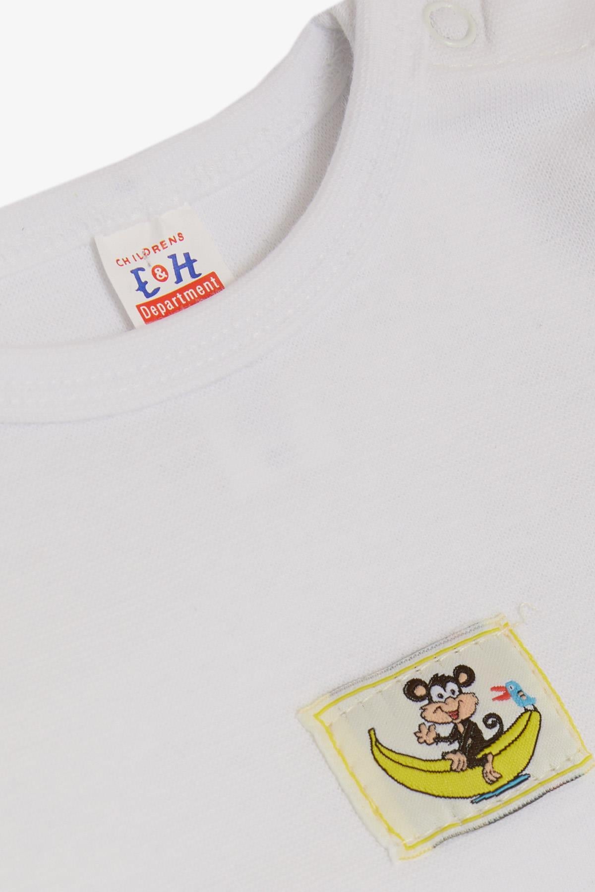 Breeze Erkek Bebek Çıtçıtlı Zbın Body Maymuncuk Baskılı Beyaz (1-3 Yaş)