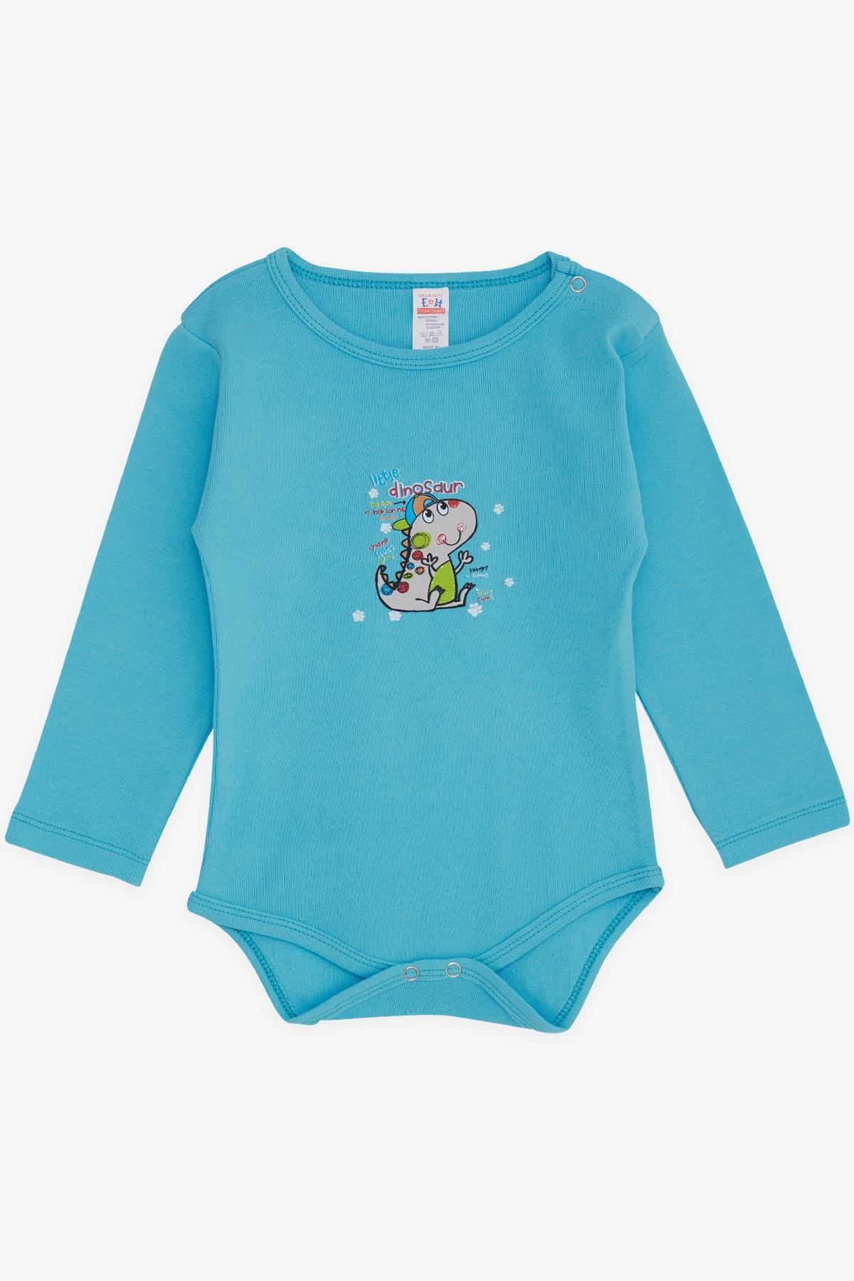 Breeze Erkek Bebek Çıtçıtlı Zıbın Body Dinozor Baskılı Mavi (9 Ay-3 Yaş)
