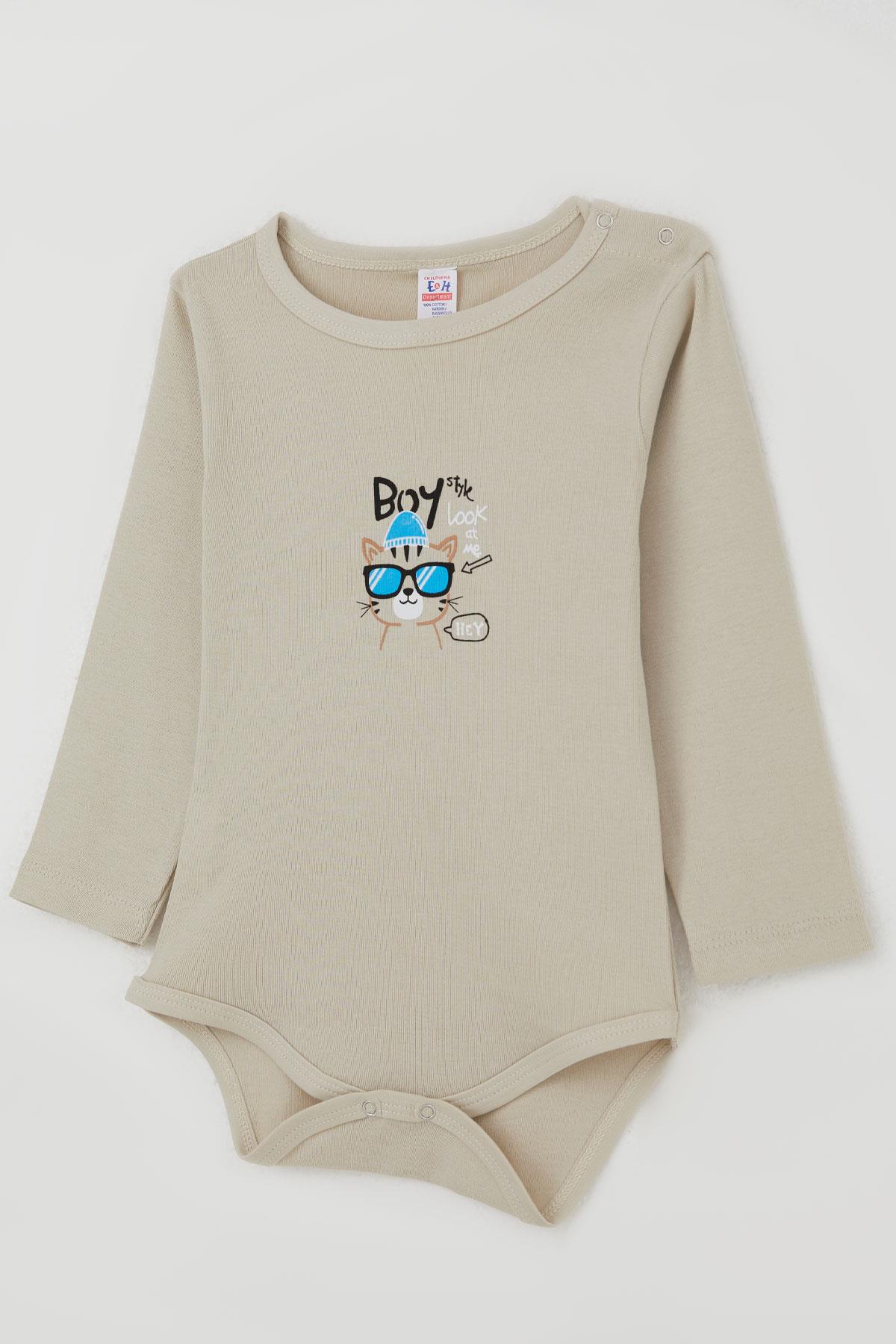 Breeze Erkek Bebek Çıtçıtlı Zıbın Body Gözlüklü Kedicik Baskılı Taş (9 Ay-3 Yaş)