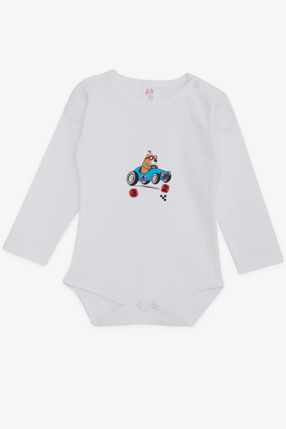 Breeze Erkek Bebek Çıtçıtlı Zıbın Body Havalı Ayıcık Baskılı Beyaz (9 Ay-3 Yaş)