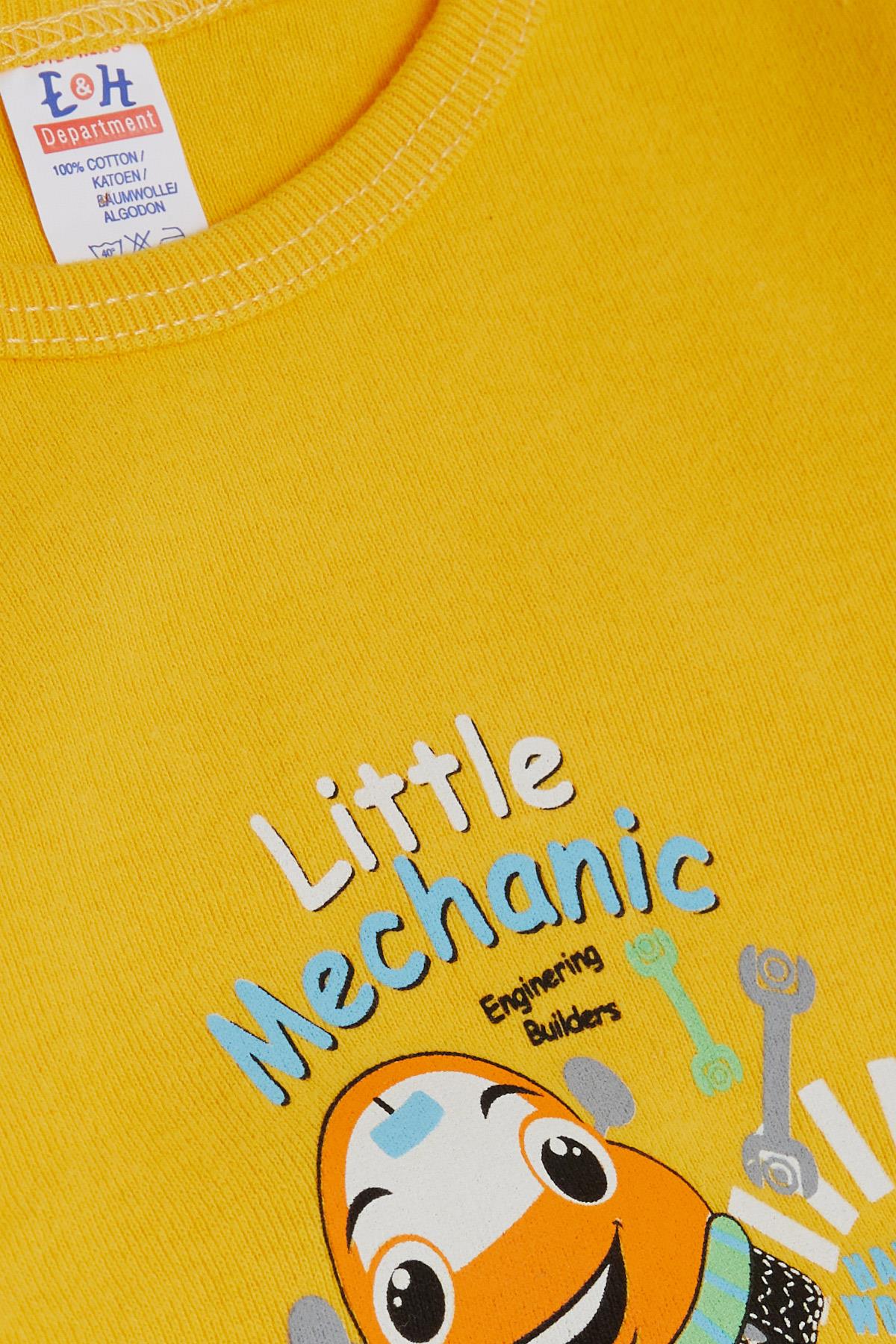 Breeze Erkek Bebek Çıtçıtlı Zıbın Body Küçük Tamirci Hardal Sarı (9 Ay-3 Yaş)