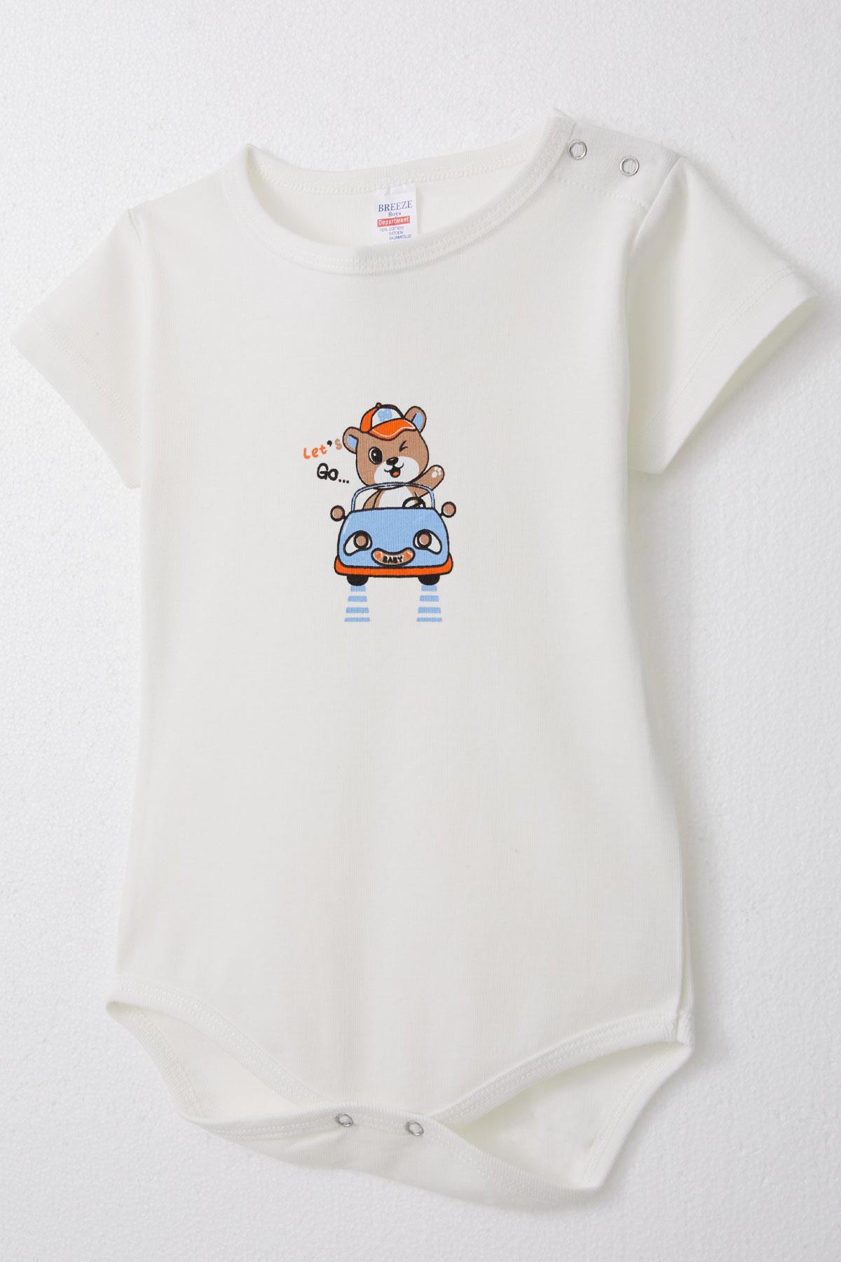 Breeze Erkek Bebek Çıtçıtlı Zıbın Body Neşeli Şöför Ayıcık Ekru (9 Ay-3 Yaş)
