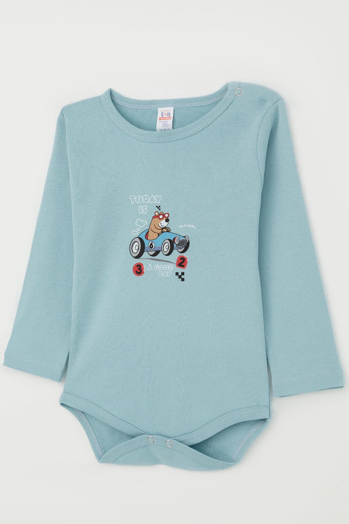 Breeze Erkek Bebek Çıtçıtlı Zıbın Body Havalı Ayıcık Baskılı Petrol Mavisi (9 Ay-3 Yaş)