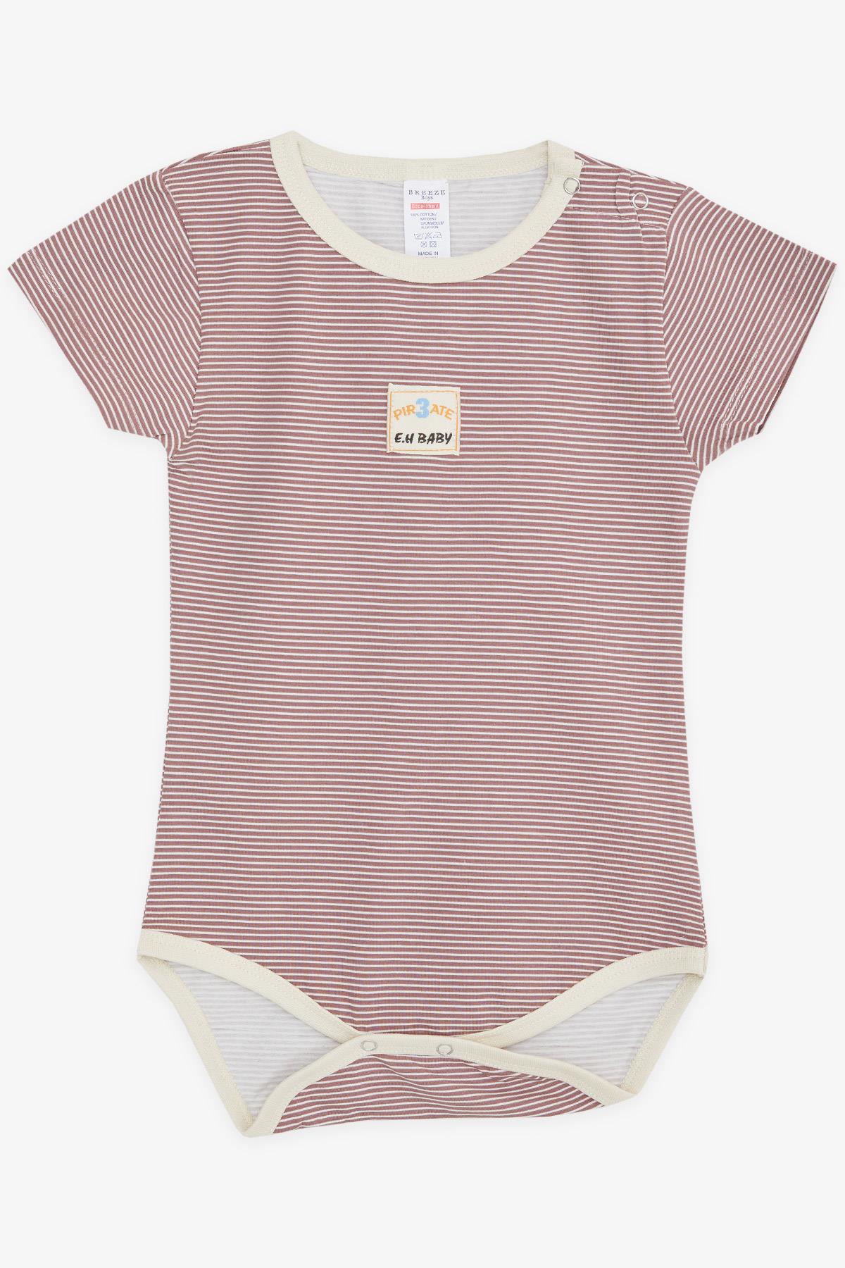 Breeze Erkek Bebek Çıtçıtlı Zıbın Body Çizgili Mürdüm (9 Ay-3 Yaş)
