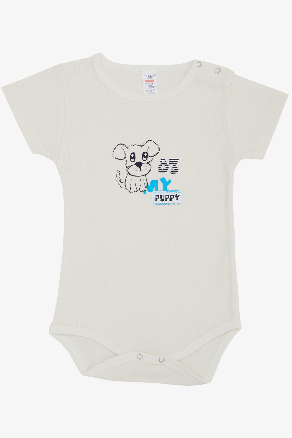 Breeze Erkek Bebek Çıtçıtlı Zıbın Body Yavru Köpekçik Baskılı Ekru (9 Ay-3 Yaş)