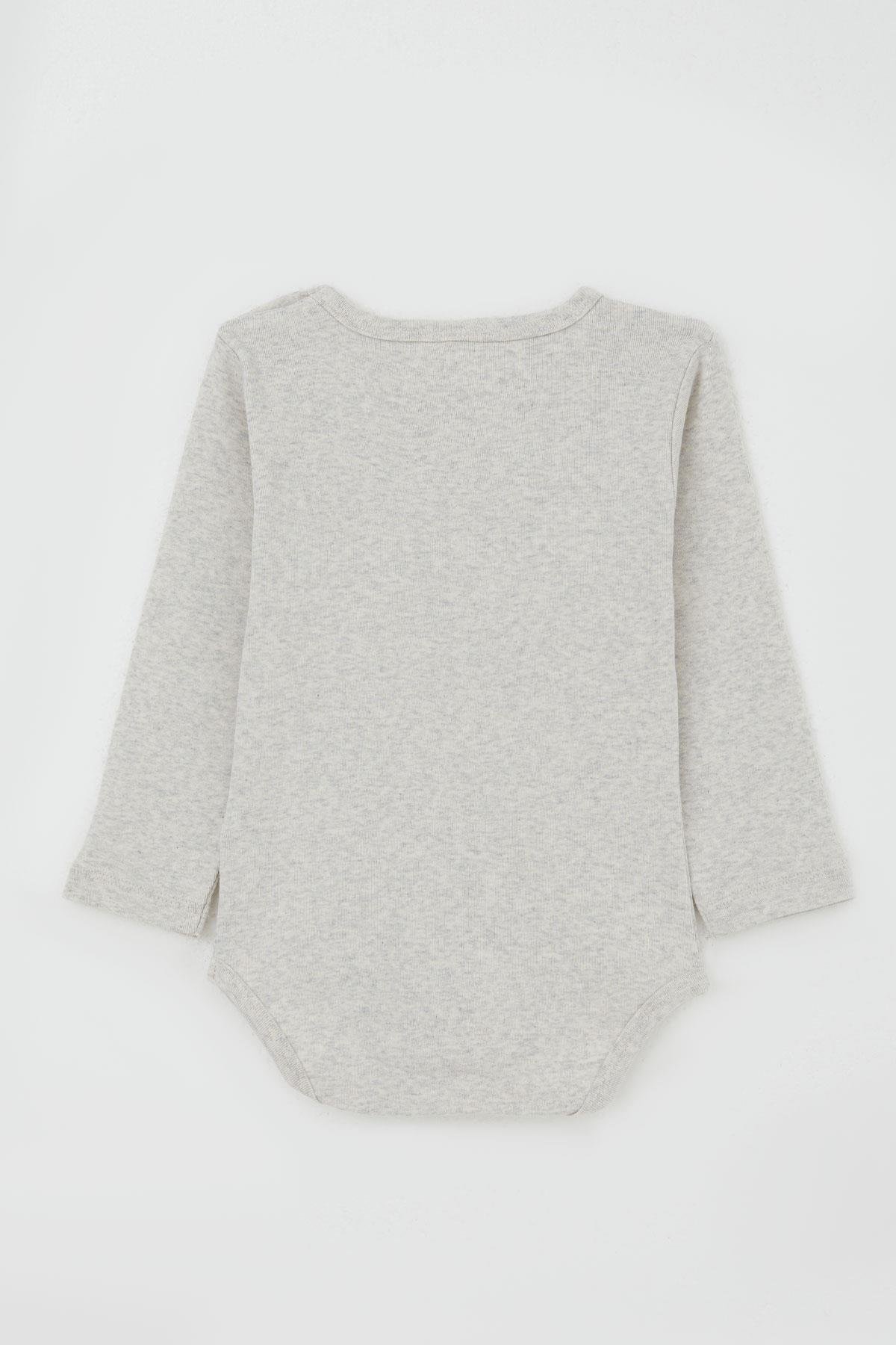 Breeze Erkek Bebek Çıtçıtlı Zıbın Body Şoför Hayvancık Baskılı Açık Gri Melanj (9 Ay-3 Yaş)