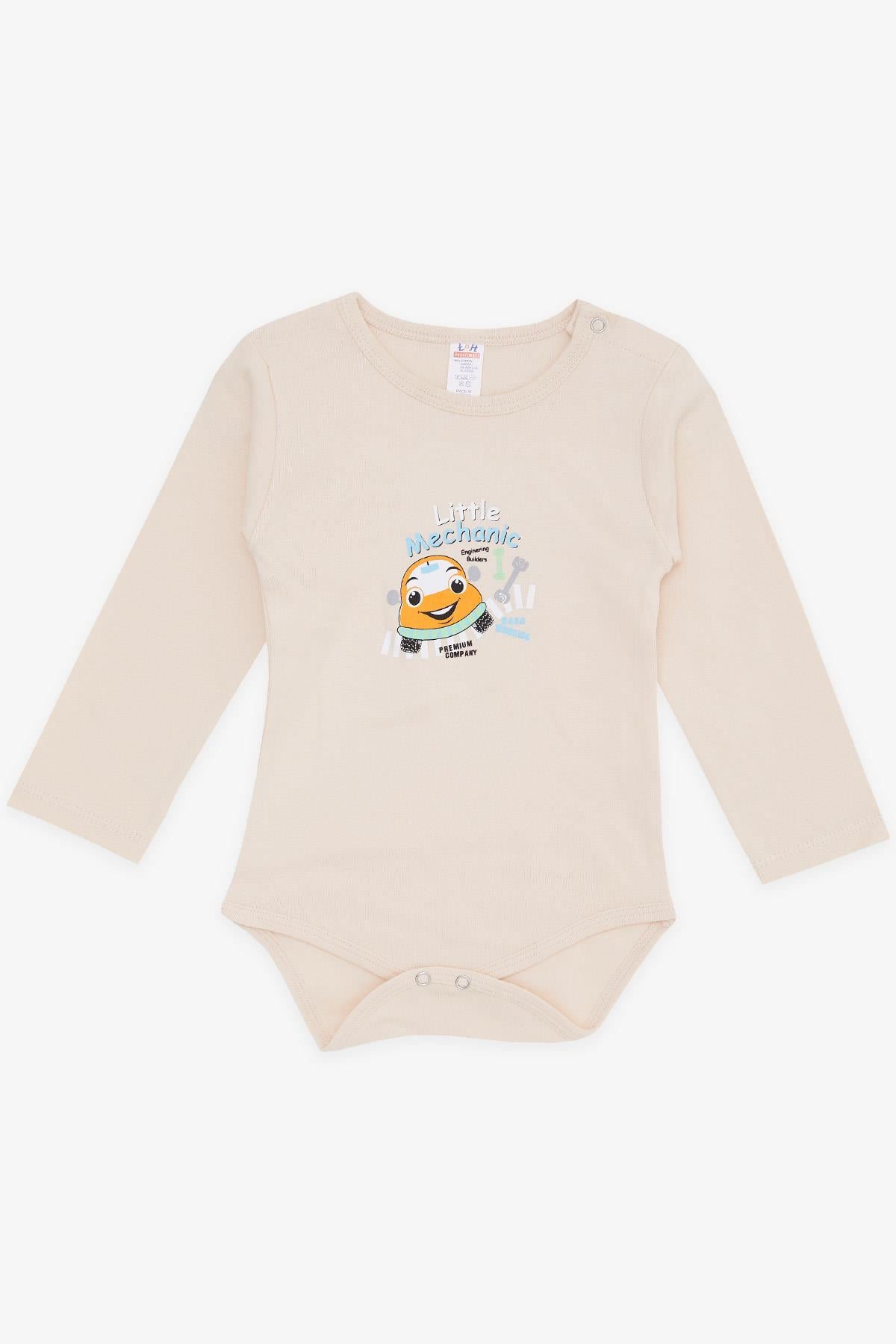 Breeze Erkek Bebek Çıtçıtlı Zıbın Body Küçük Tamirci Baskılı Krem (9 Ay-3 Yaş)
