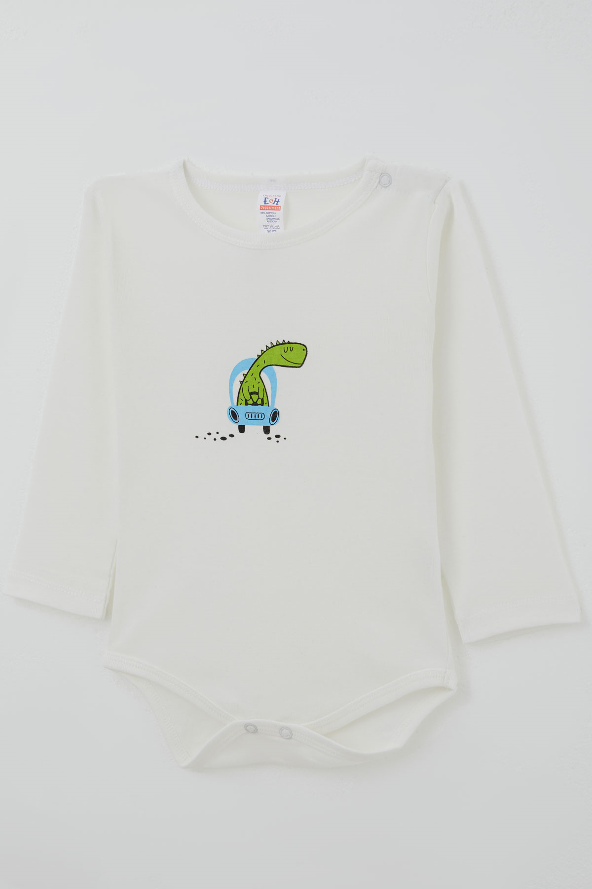 Breeze Erkek Bebek Çıtçıtlı Zıbın Body Dinozor Baskılı Ekru (9 Ay-3 Yaş)