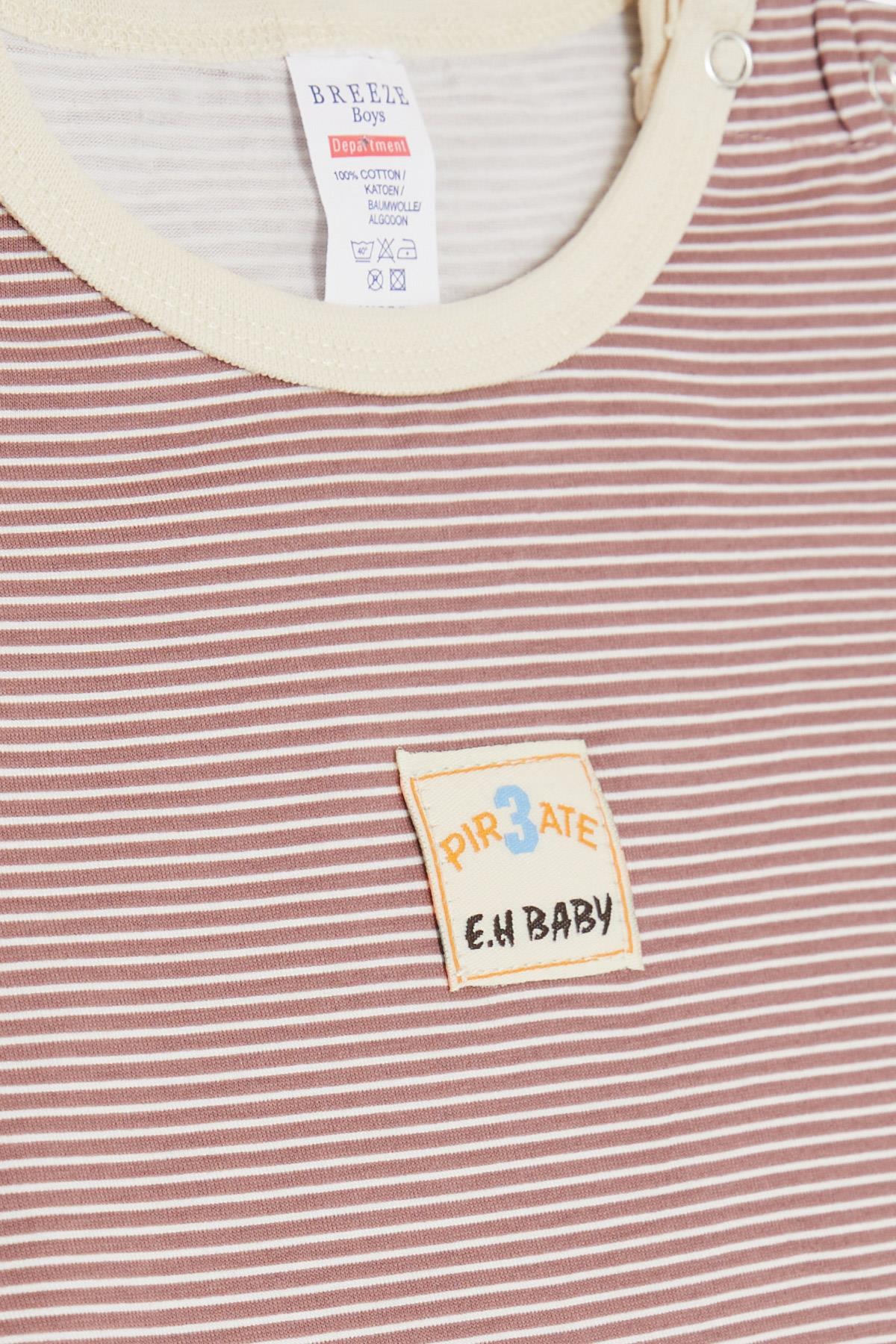 Breeze Erkek Bebek Çıtçıtlı Zıbın Body Çizgili Mürdüm (9 Ay-3 Yaş)