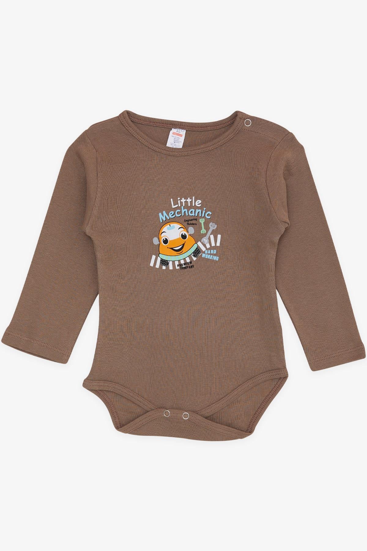 Breeze Erkek Bebek Çıtçıtlı Zıbın Body Küçük Tamirci Baskılı Kahverengi (9 Ay-3 Yaş)
