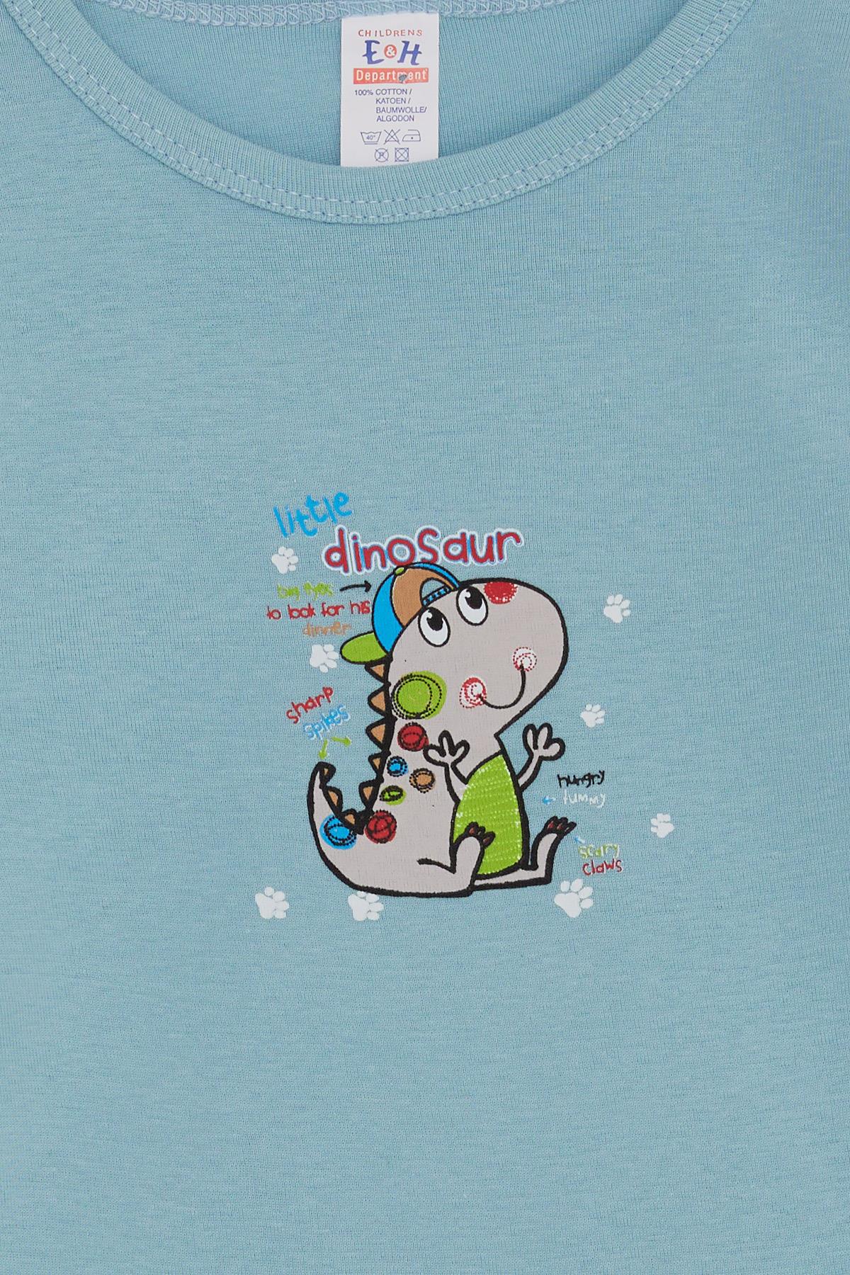 Breeze Erkek Bebek Çıtçıtlı Zıbın Body Dinozor Baskılı Petrol Mavisi (9 Ay-3 Yaş)