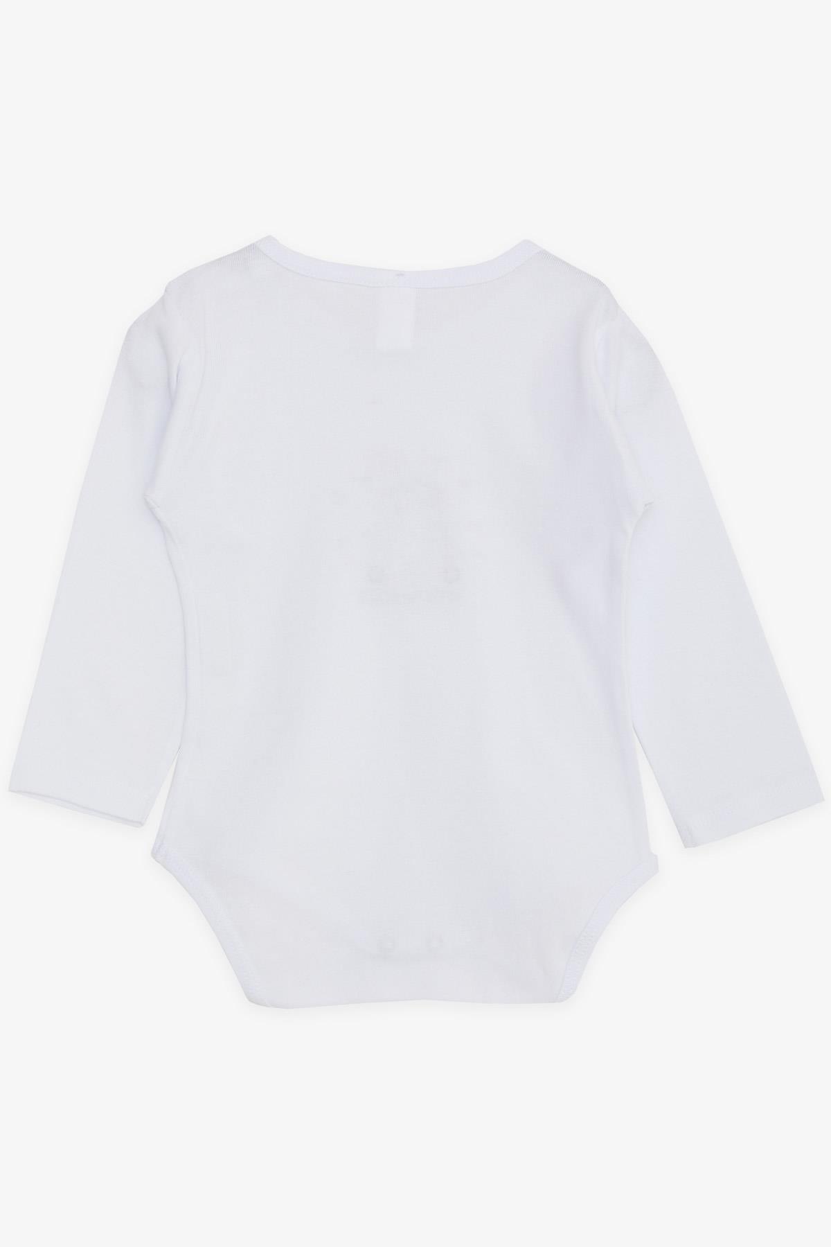 Breeze Erkek Bebek Çıtçıtlı Zıbın Body Gözlüklü Ayıcık Baskılı Beyaz (9 Ay-3 Yaş)