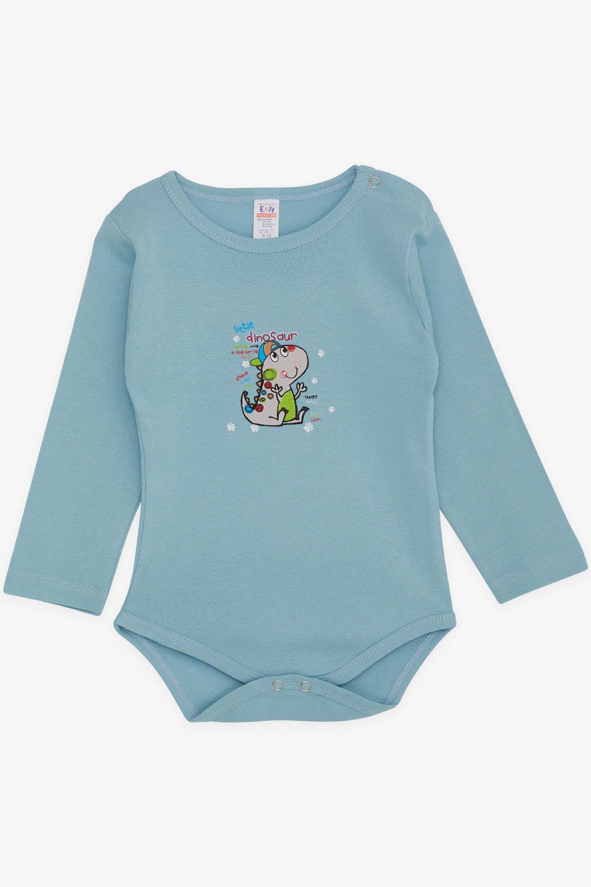 Breeze Erkek Bebek Çıtçıtlı Zıbın Body Dinozor Baskılı Petrol Mavisi (9 Ay-3 Yaş)