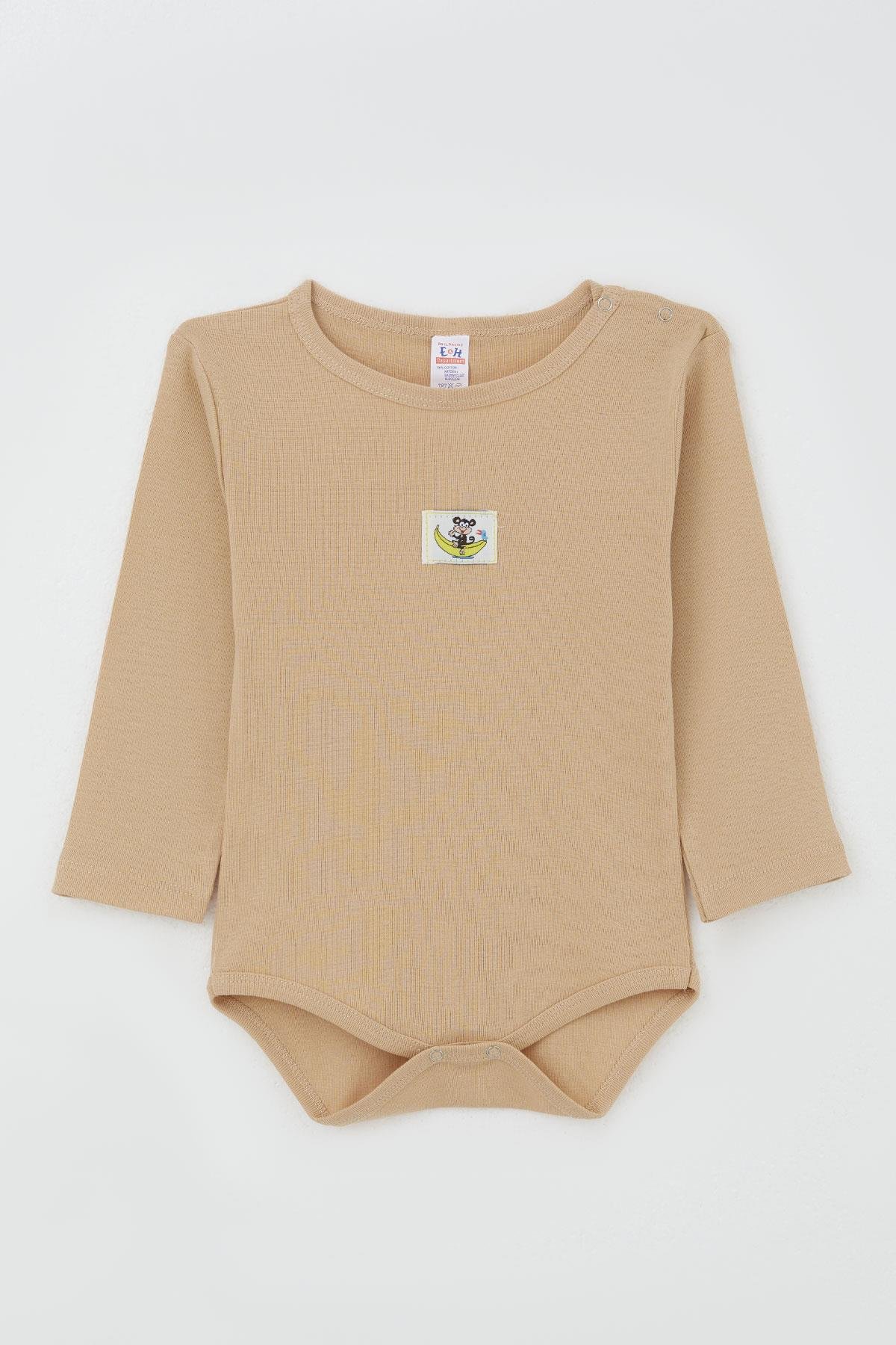 Breeze Erkek Bebek Çıtçıtlı Zıbın Body Maymuncuk Baskılı Açık Kahverengi (9 Ay-3 Yaş)