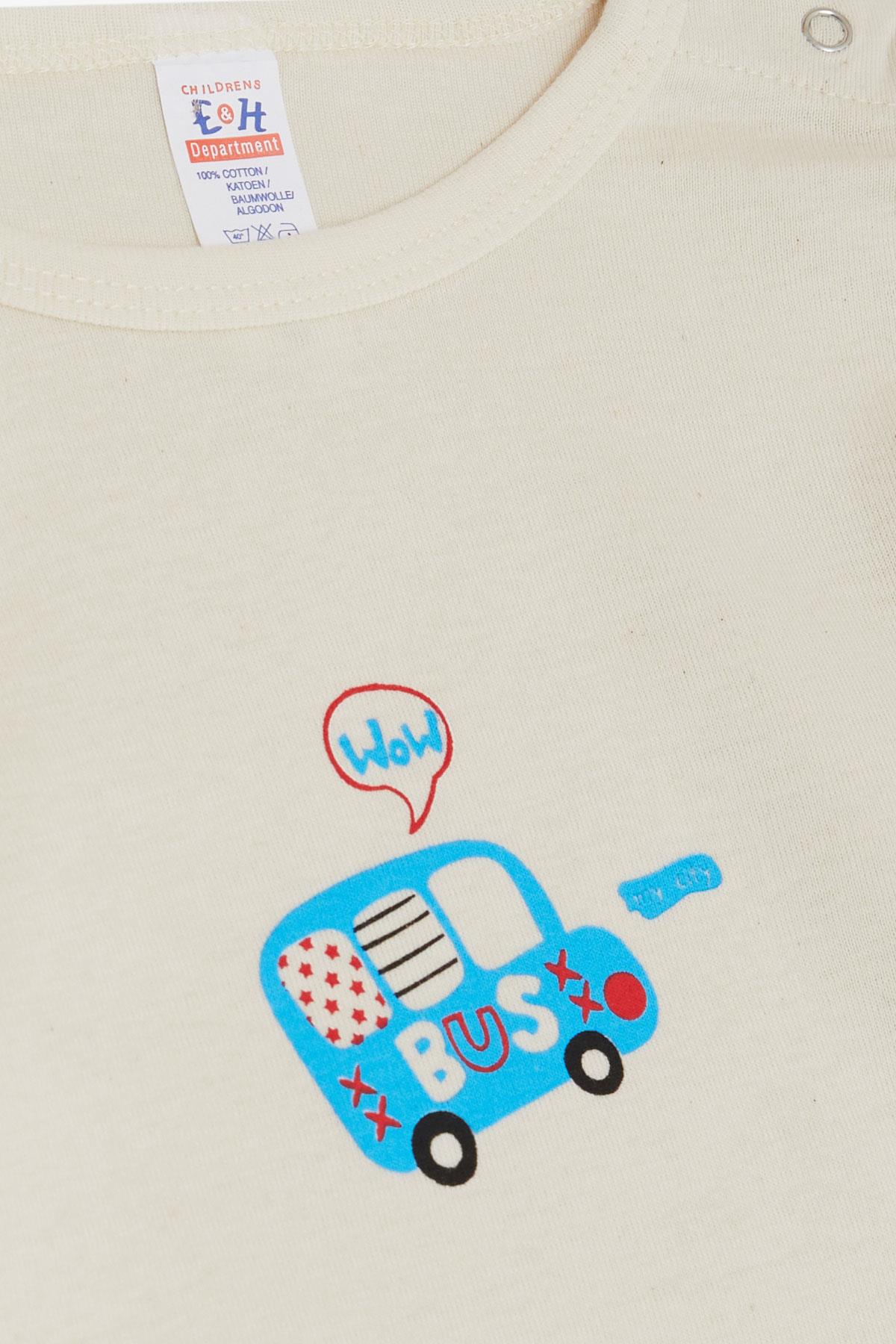 Breeze Erkek Bebek Çıtçıtlı Zıbın Body Araba Baskılı Krem (9 Ay-3 Yaş)