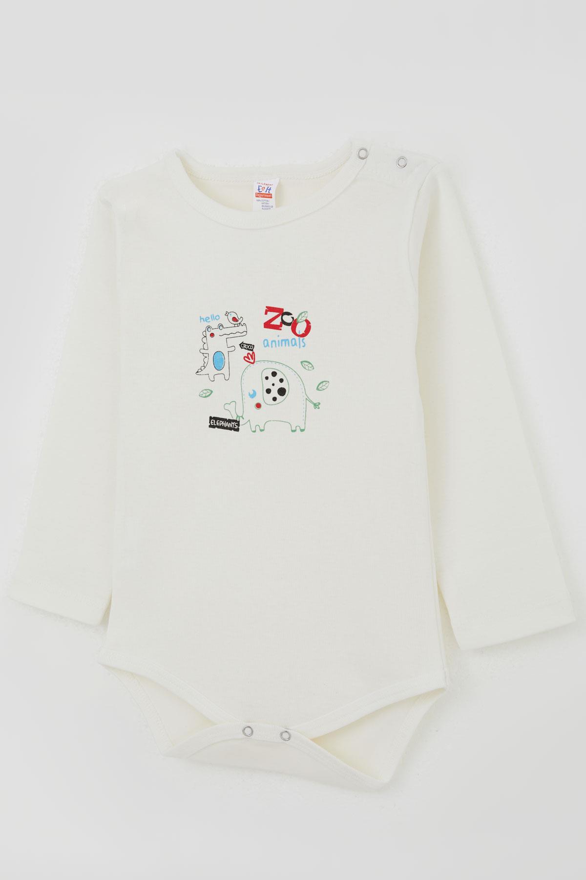 Breeze Erkek Bebek Çıtçıtlı Zıbın Body Hayvanat Bahçesi Dost Hayvanlar Baskılı Ekru (9 Ay-3 Yaş)