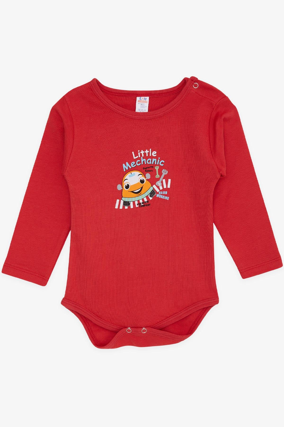 Breeze Erkek Bebek Çıtçıtlı Zıbın Body Küçük Tamirci Baskılı Kırmızı (9 Ay-3 Yaş)