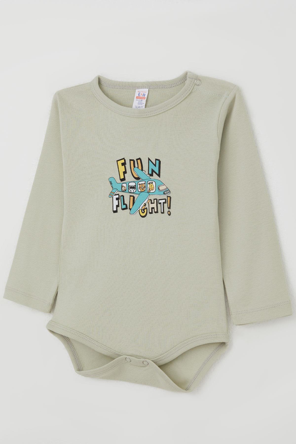 Breeze Erkek Bebek Çıtçıtlı Zıbın Body Pilot Hayvancıklar Baskılı Su Yeşili (9 Ay-2 Yaş)