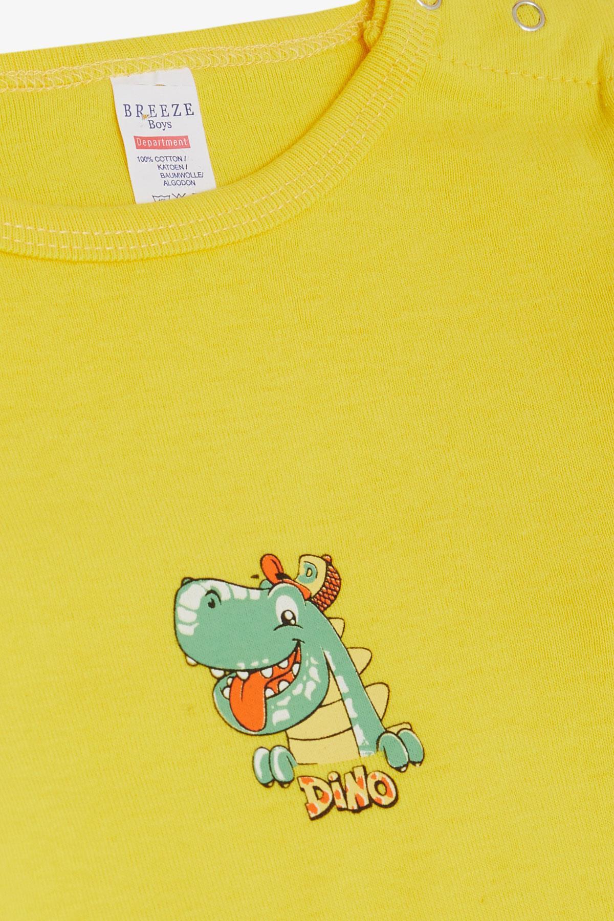Breeze Erkek Bebek Çıtçıtlı Zıbın Body Mutlu Dinozor Baskılı Sarı (9 Ay-3 Yaş)