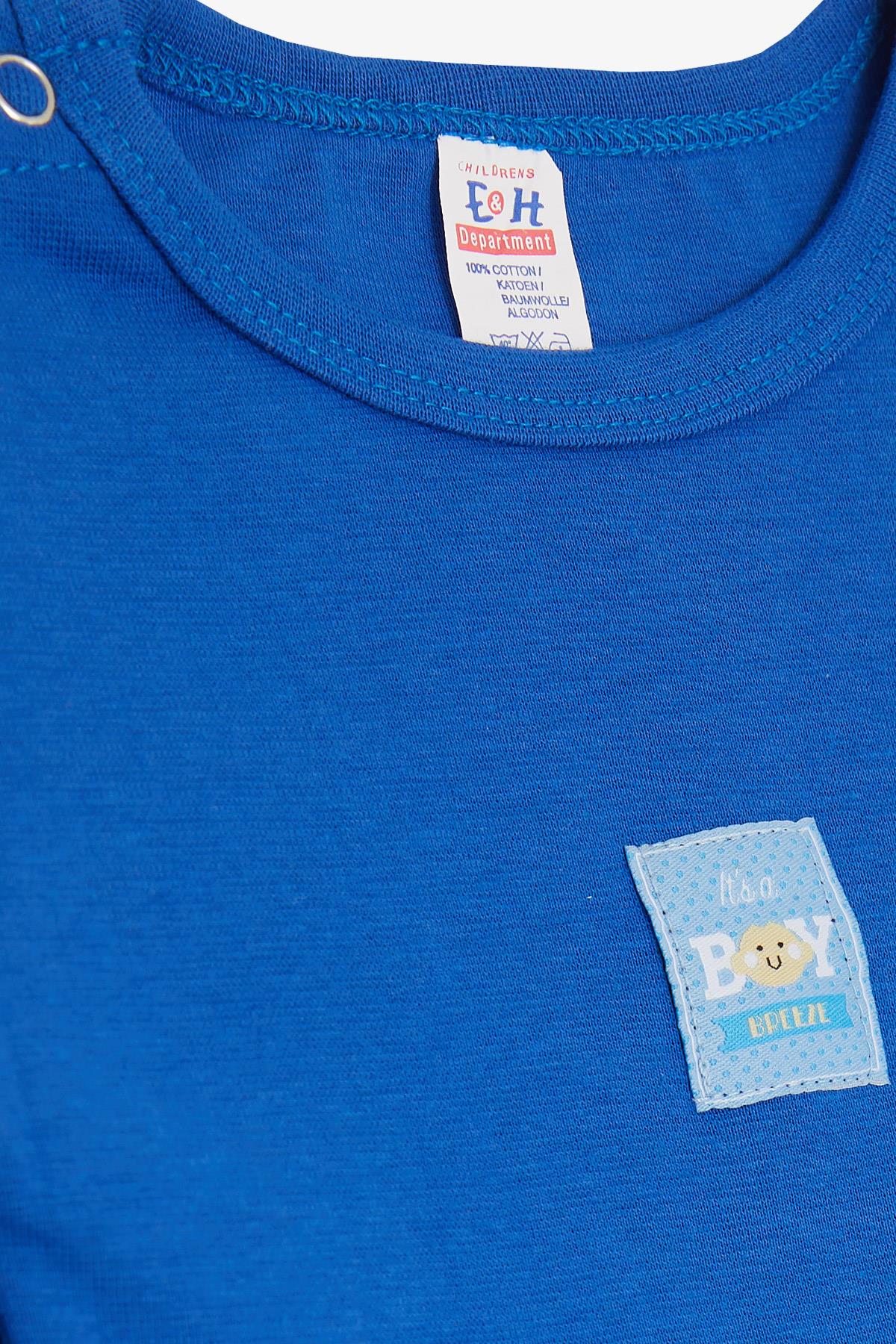 Breeze Erkek Bebek Çıtçıtlı Zıbın Body Erkek Bebek Baskılı Saks Mavisi (9 Ay-3 Yaş)