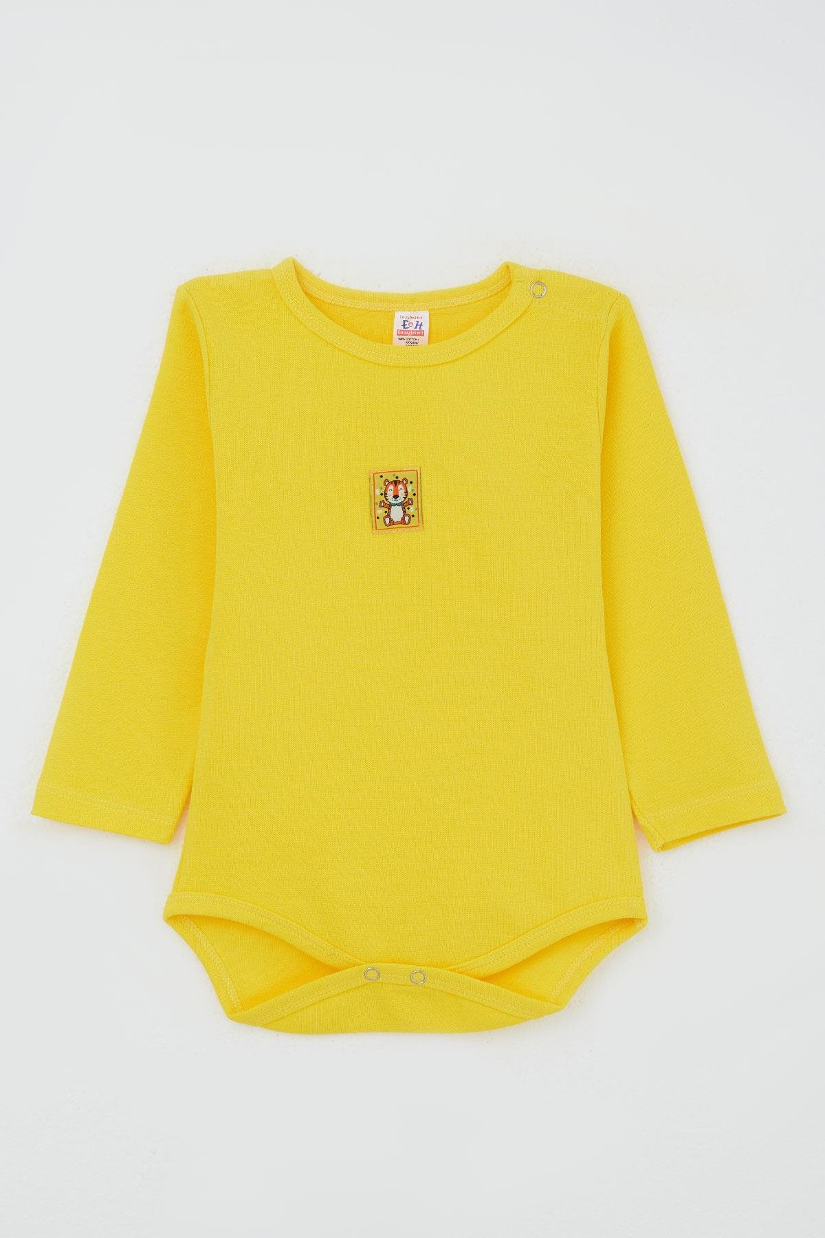 Breeze Erkek Bebek Çıtçıtlı Zıbın Body Aslancık Baskılı Neon Sarı (9 Ay-3 Yaş)