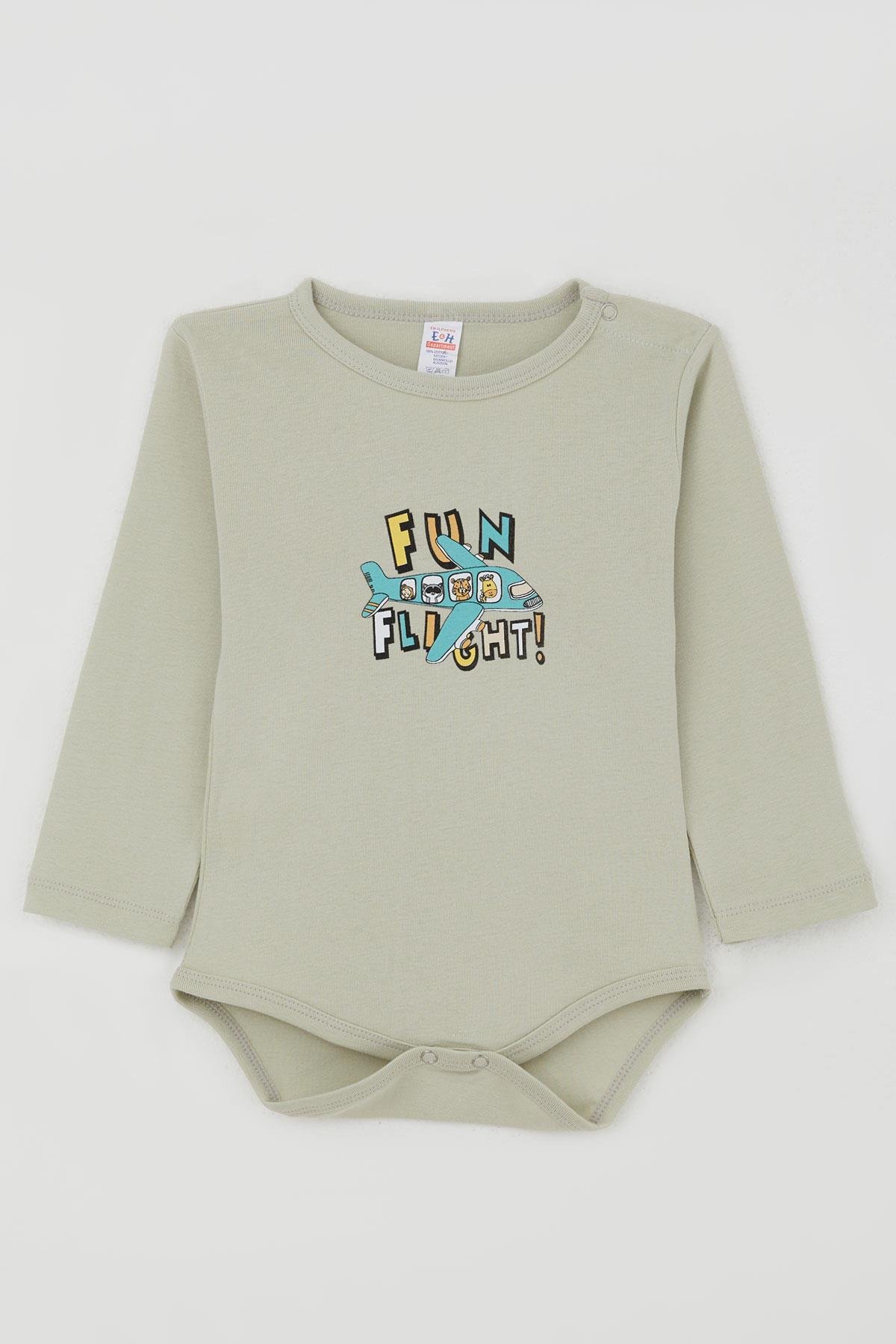 Breeze Erkek Bebek Çıtçıtlı Zıbın Body Pilot Hayvancıklar Baskılı Su Yeşili (9 Ay-2 Yaş)