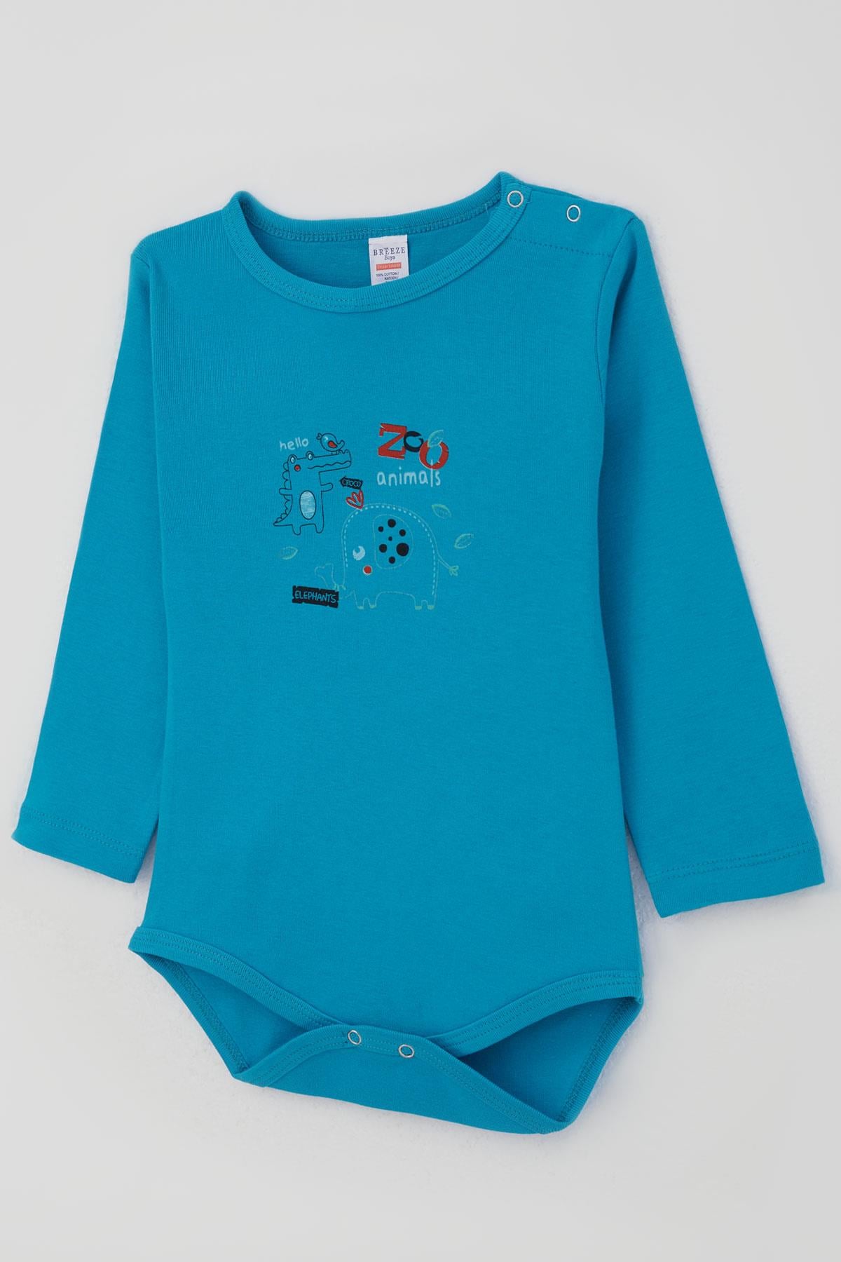 Breeze Erkek Bebek Çıtçıtlı Zıbın Body Hayvanat Bahçesi Dost Hayvanlar Baskılı Mavi (9 Ay-3 Yaş)