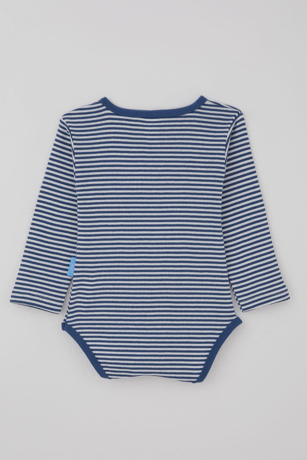 Breeze  Erkek Bebek Çıtçıtlı Zıbın Body Çizgili İndigo (9 Ay-3 Yaş)