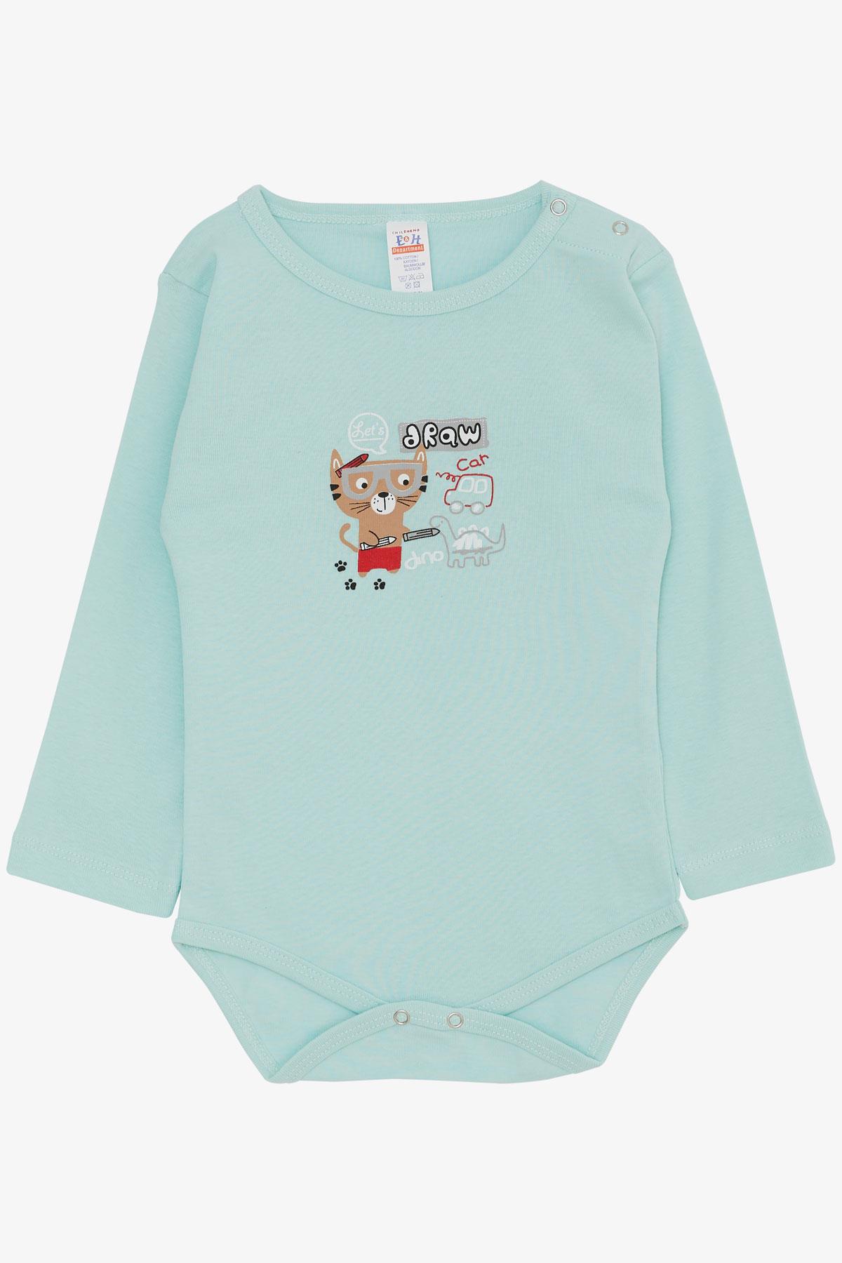 Breeze Erkek Bebek Çıtçıtlı Zıbın Body Ressam Kedicik Baskılı Su Yeşili (9 Ay-3 Yaş)