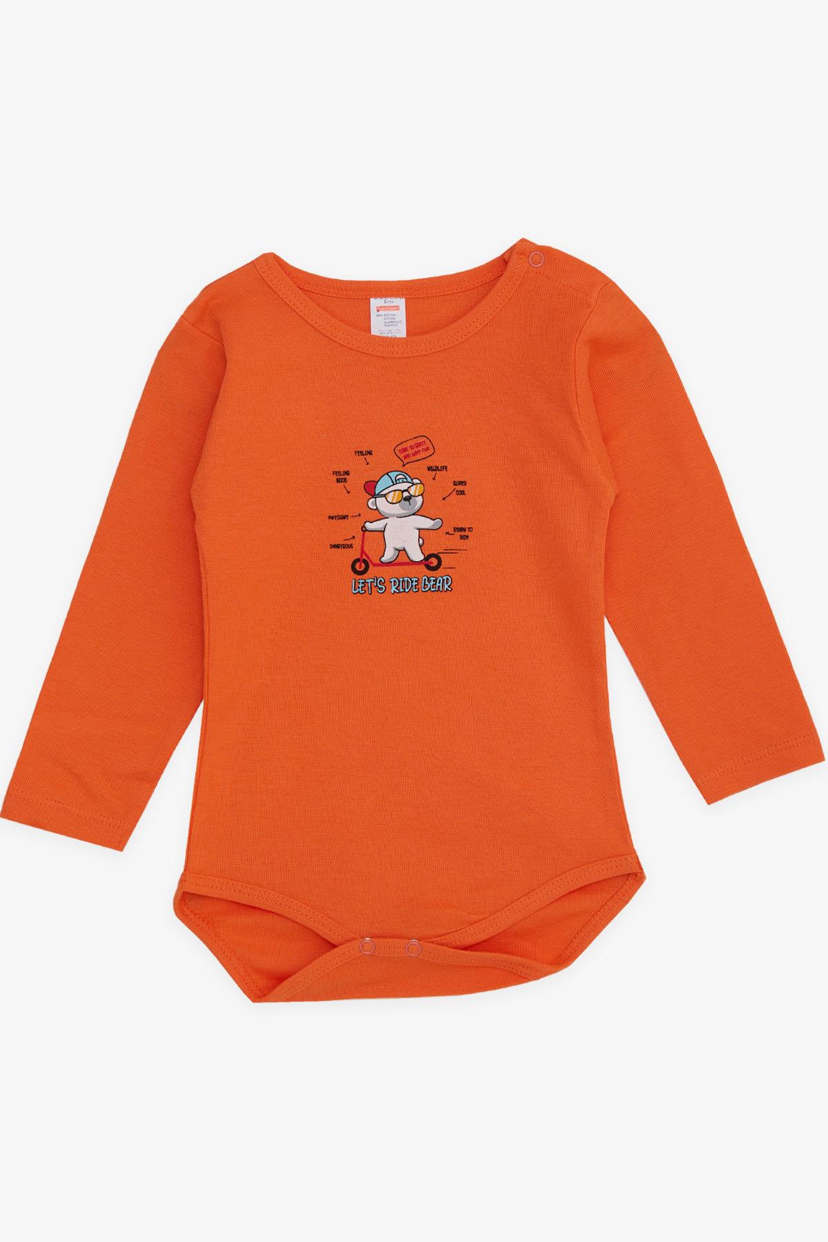 Breeze Erkek Bebek Çıtçıtlı Zıbın Body Gözlüklü Ayıcık Baskılı Turuncu (9 Ay-3 Yaş)