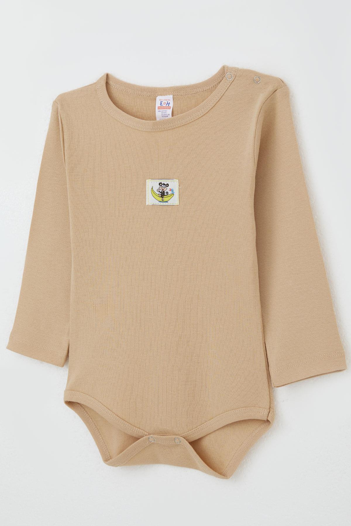 Breeze Erkek Bebek Çıtçıtlı Zıbın Body Maymuncuk Baskılı Açık Kahverengi (9 Ay-3 Yaş)