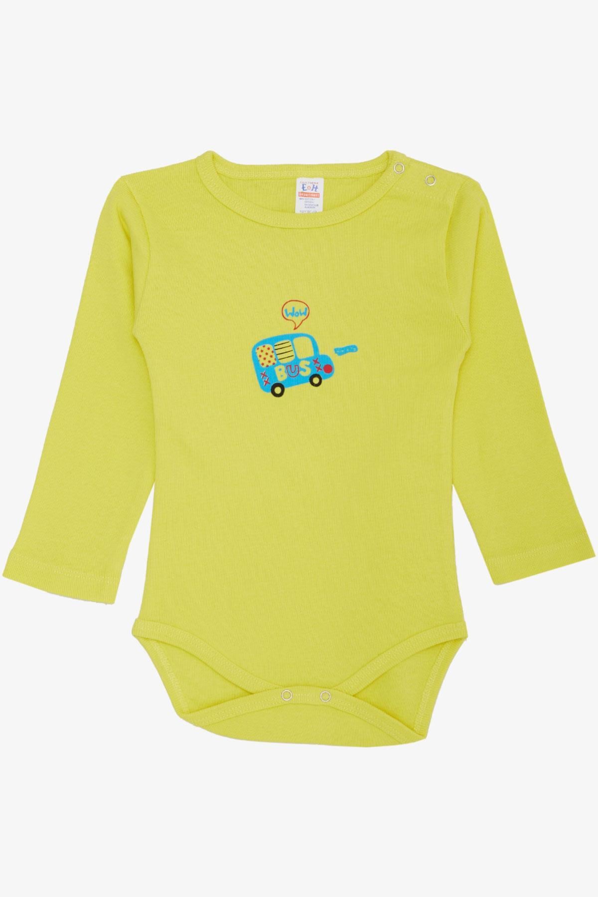 Breeze Erkek Bebek Çıtçıtlı Zıbın Body Araba Baskılı Neon Sarı (9 Ay-3 Yaş)