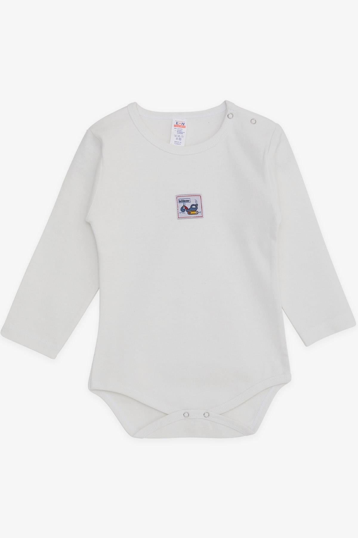 Breeze Erkek Bebek Çıtçıtlı Zıbın Body İş Makinası Baskılı Kırık Beyaz (9 Ay-3 Yaş)