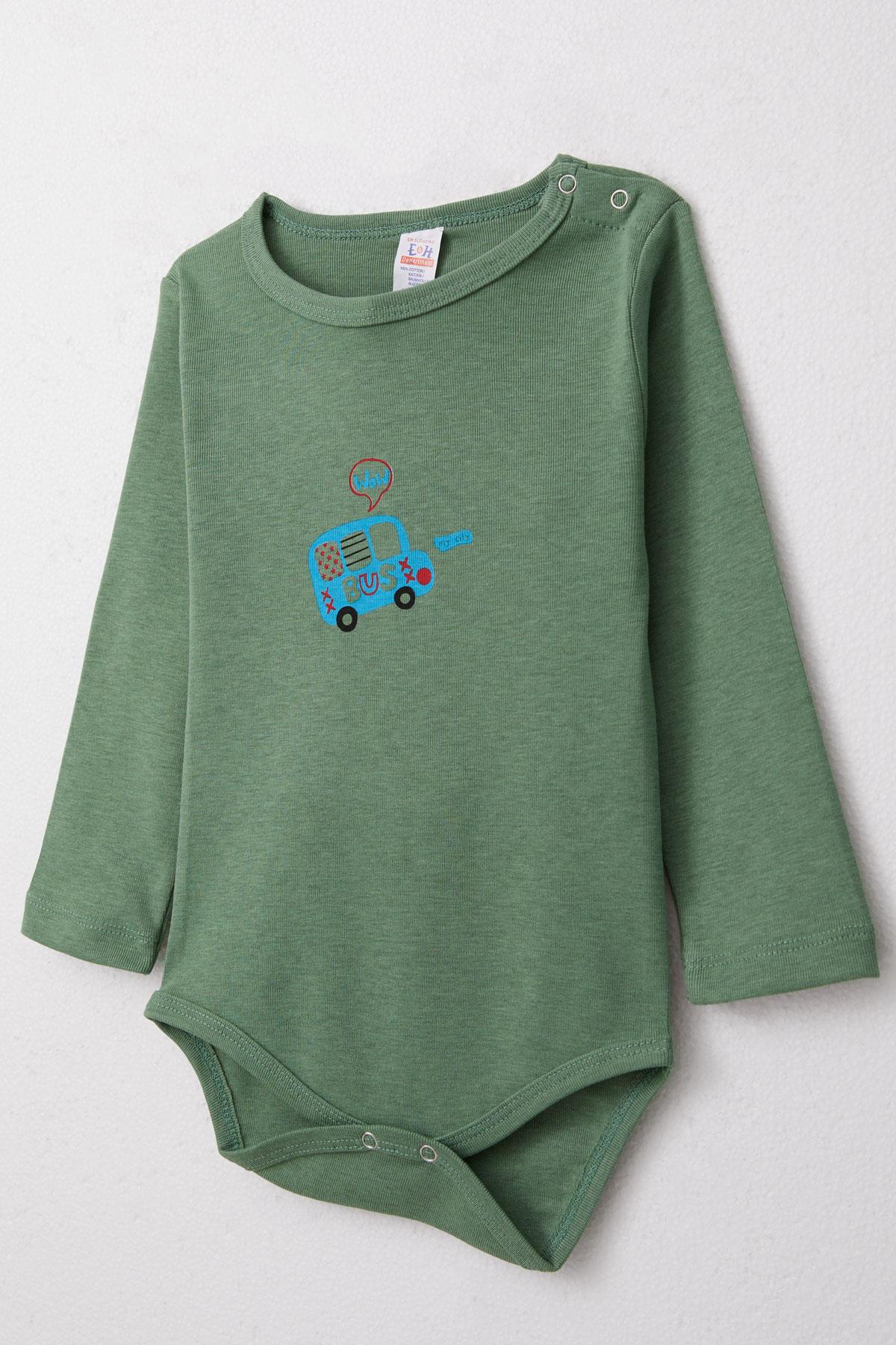 Breeze Erkek Bebek Çıtçıtlı Zıbın Body Araba Baskılı Yeşil (9 Ay-3 Yaş)