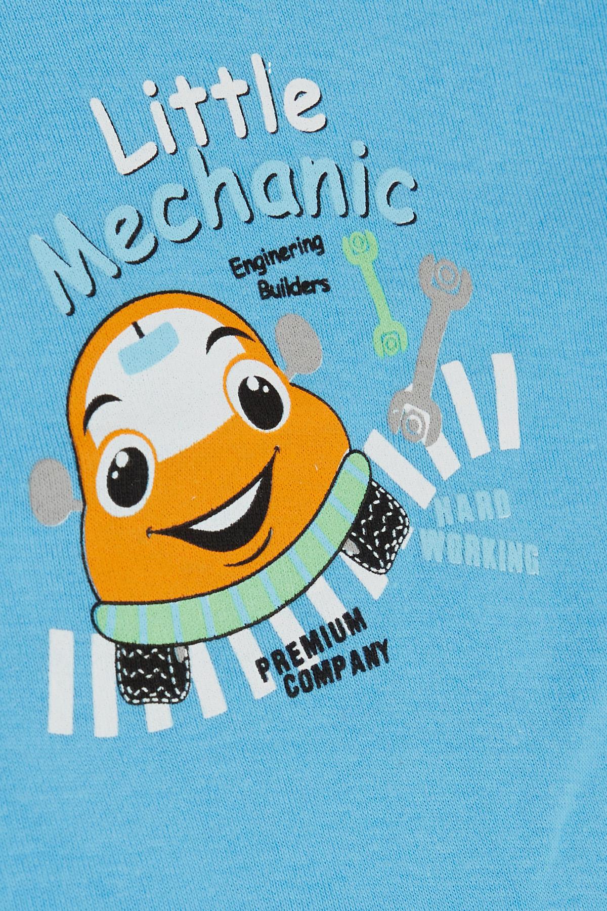 Breeze Erkek Bebek Çıtçıtlı Zıbın Body Küçük Tamirci Baskılı Mavi (9 Ay-3 Yaş)