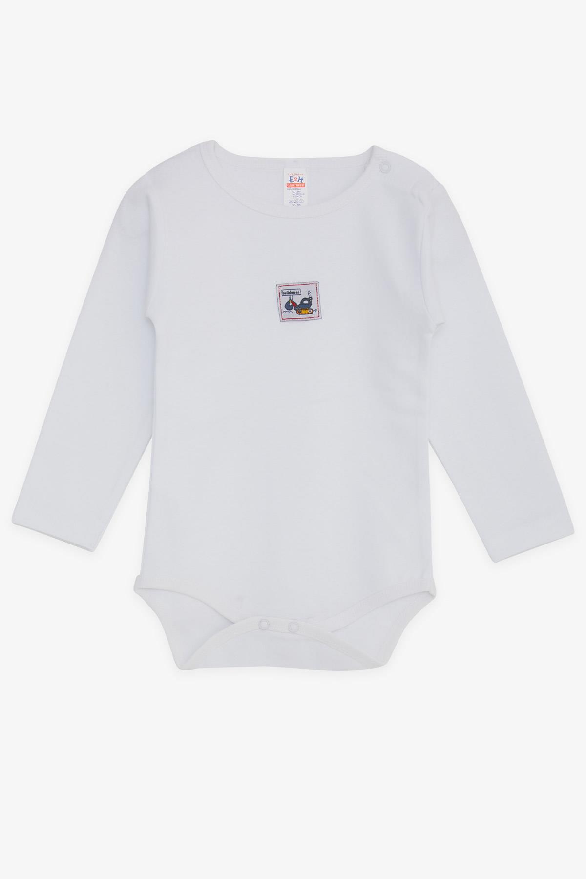 Breeze Erkek Bebek Çıtçıtlı Zıbın Body İş Makinası Baskılı Beyaz (9 Ay-3 Yaş)