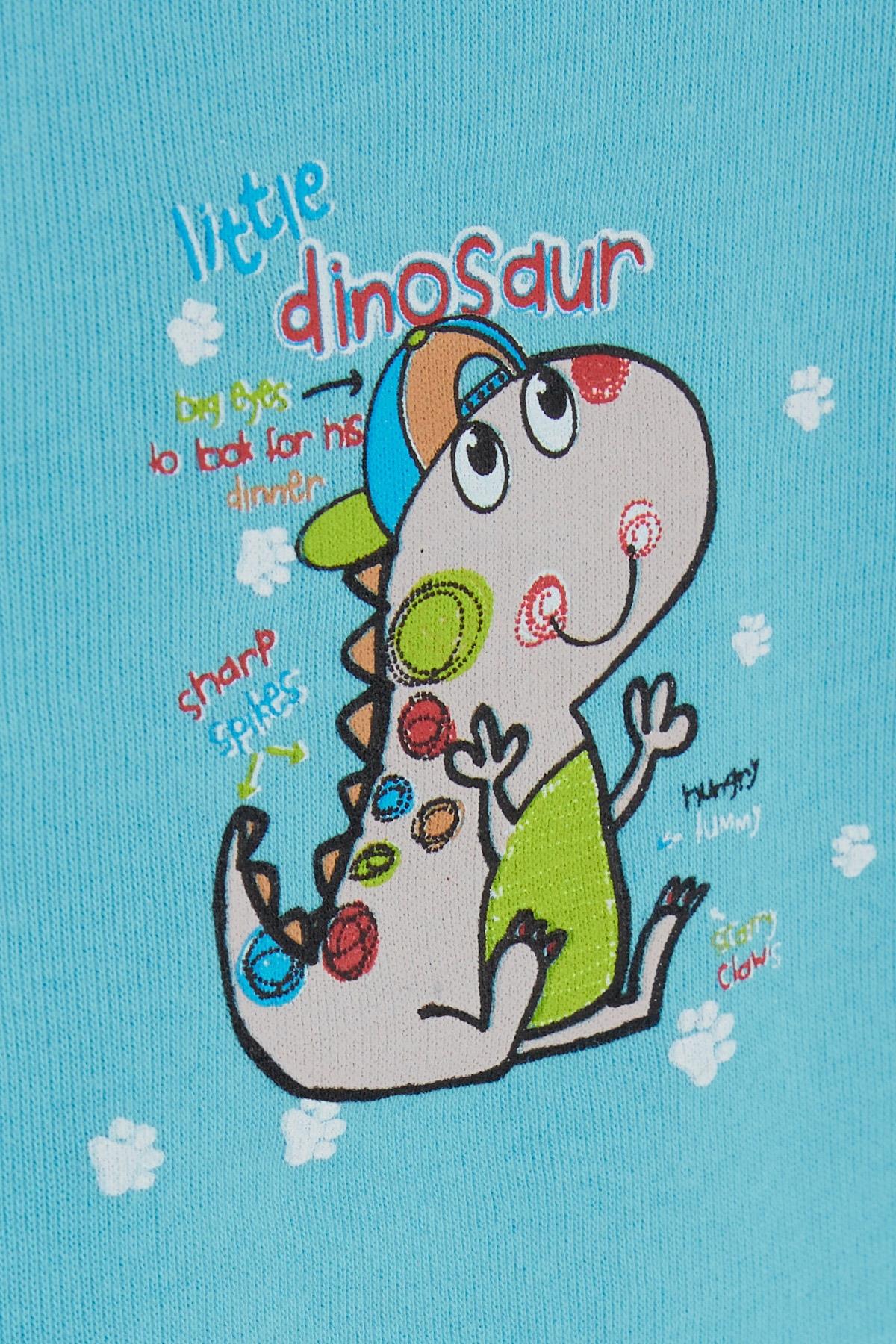 Breeze Erkek Bebek Çıtçıtlı Zıbın Body Dinozor Baskılı Mavi (9 Ay-3 Yaş)
