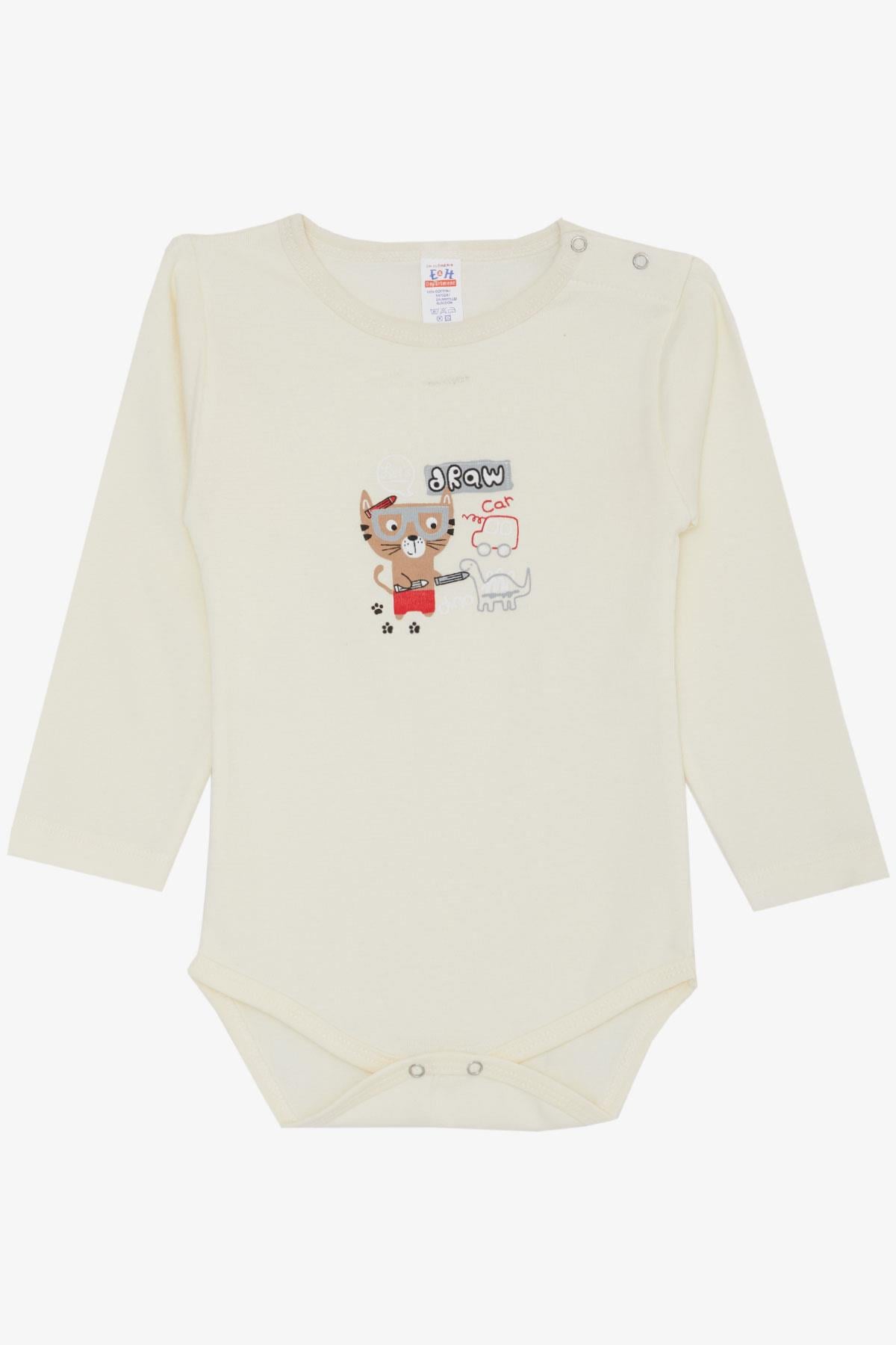 Breeze Erkek Bebek Çıtçıtlı Zıbın Body Ressam Kedicik Baskılı Krem (9 Ay-3 Yaş)