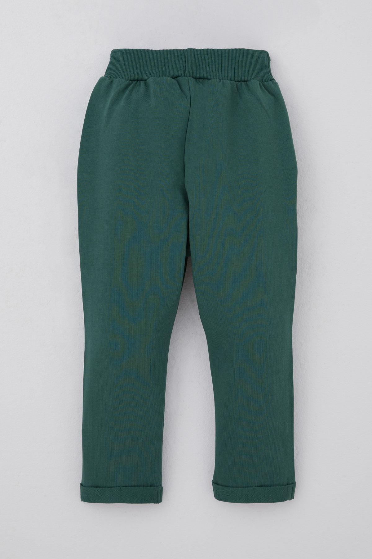 Breeze Erkek Bebek Eşofman Altı Ayıcık Armalı Düğme Aksesuarlı Zümrüt Yeşili (9 Ay-3 Yaş)